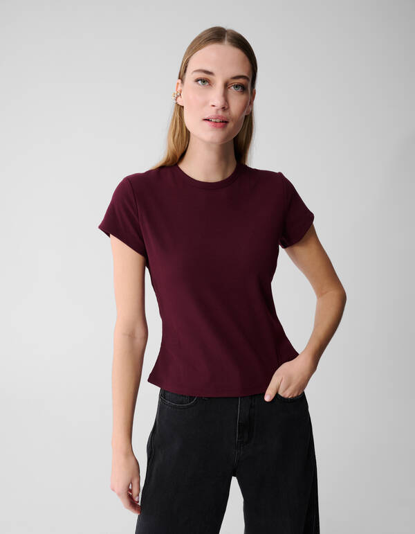 Geripptes T-Shirt, Dunkelrot SHOEBY WOMEN