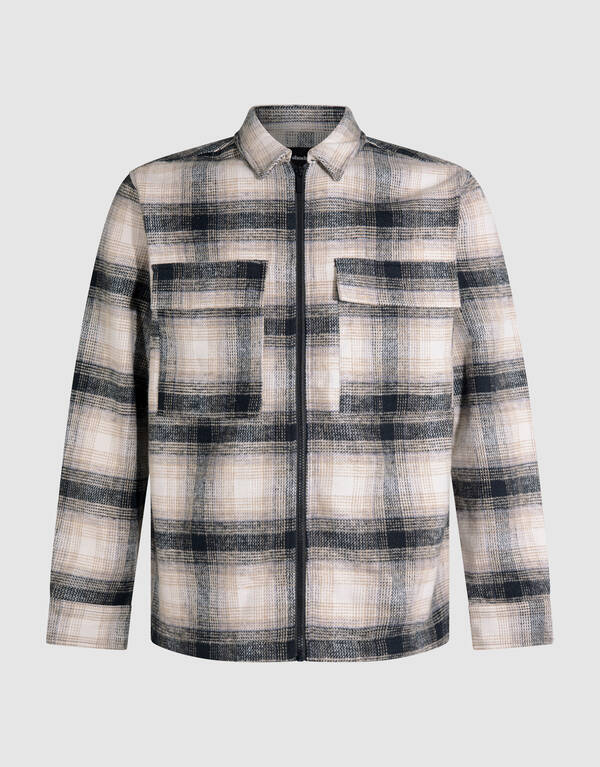 Kariertes Overshirt mit Reißverschluss in Off Whit SHOEBY MEN