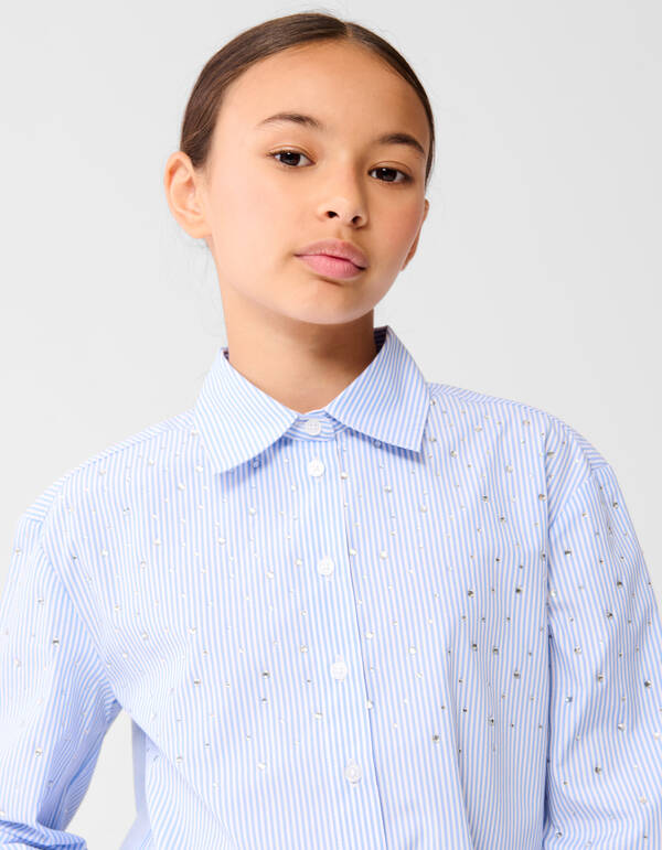 Gestreifte Strass Bluse Himmelblau SHOEBY GIRLS