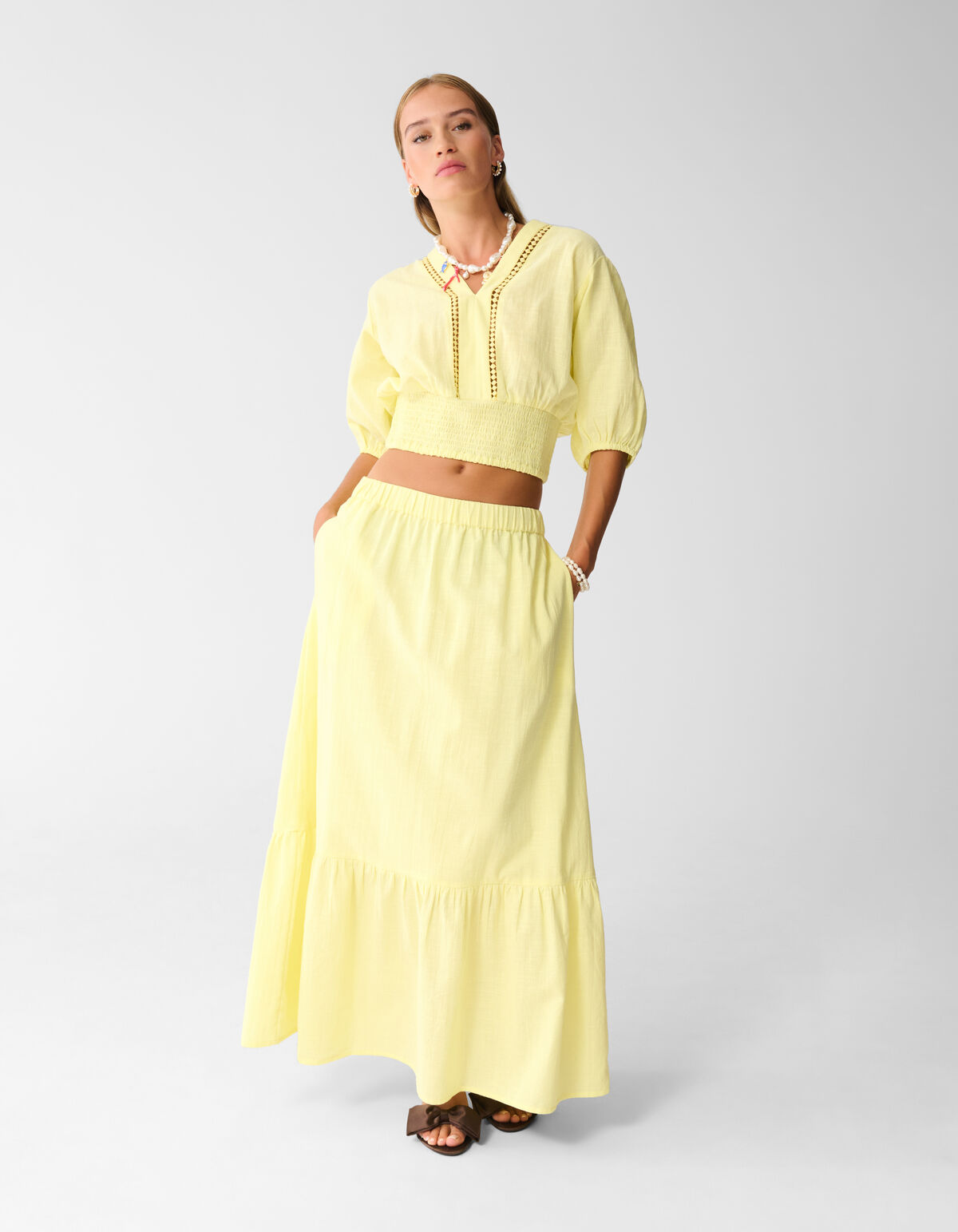 Besticktes Crop Top Hellgelb SHOEBY WOMEN