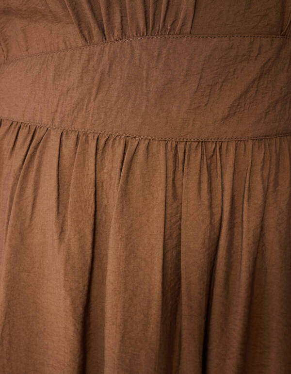 R&uuml;schen V-Ausschnitt Maxi Kleid Dunkelbraun SHOEBY WOMEN