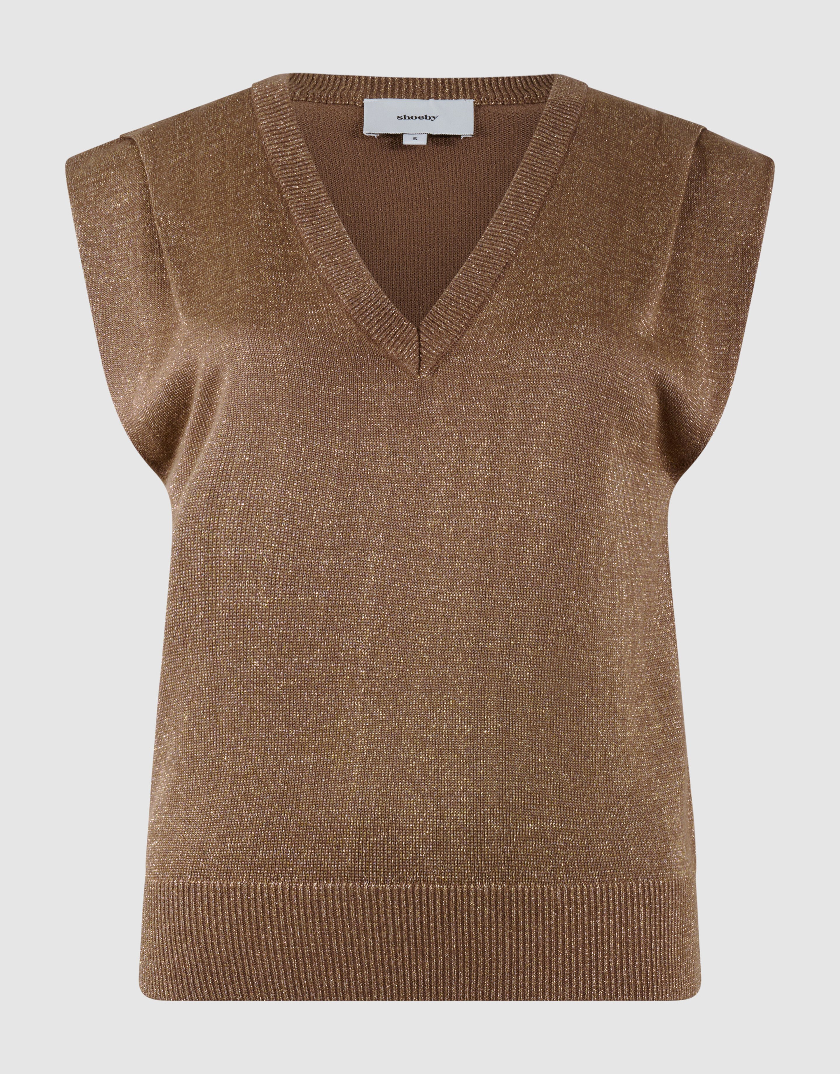 Glitzer-V-Ausschnitt-Top Braun SHOEBY WOMEN