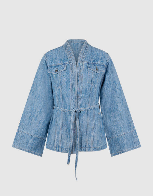 Jacquard Kimono Jacke Blau SHOEBY WOMEN