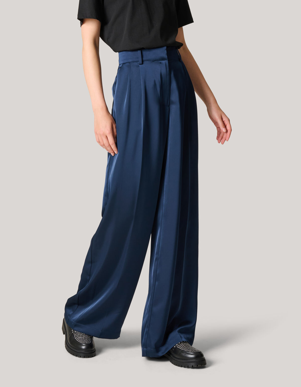 Satin-Hose mit weitem Bein Dunkelblau SHOEBY WOMEN