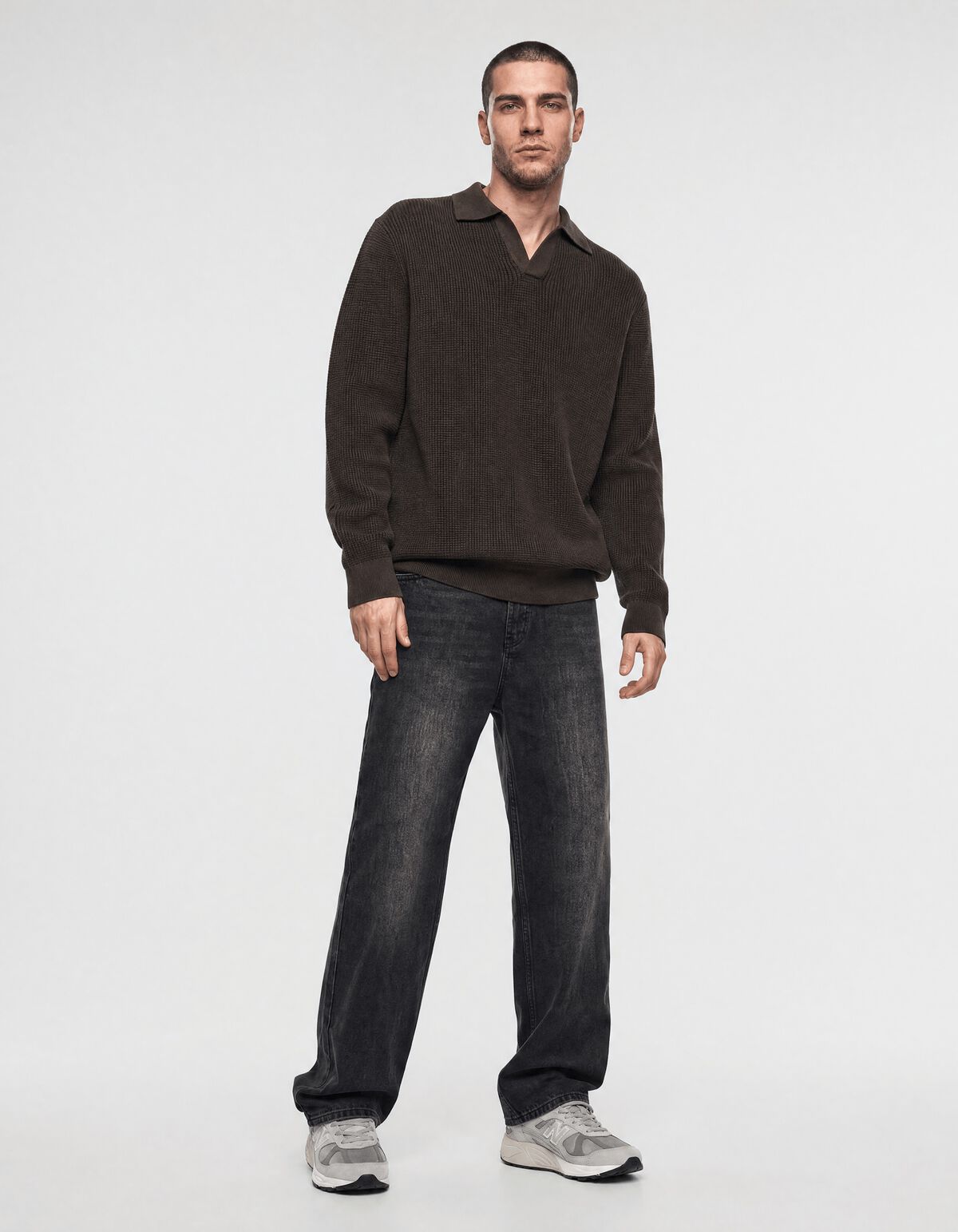 Geflochtenes Strick-Polo dunkelbraun SHOEBY MEN