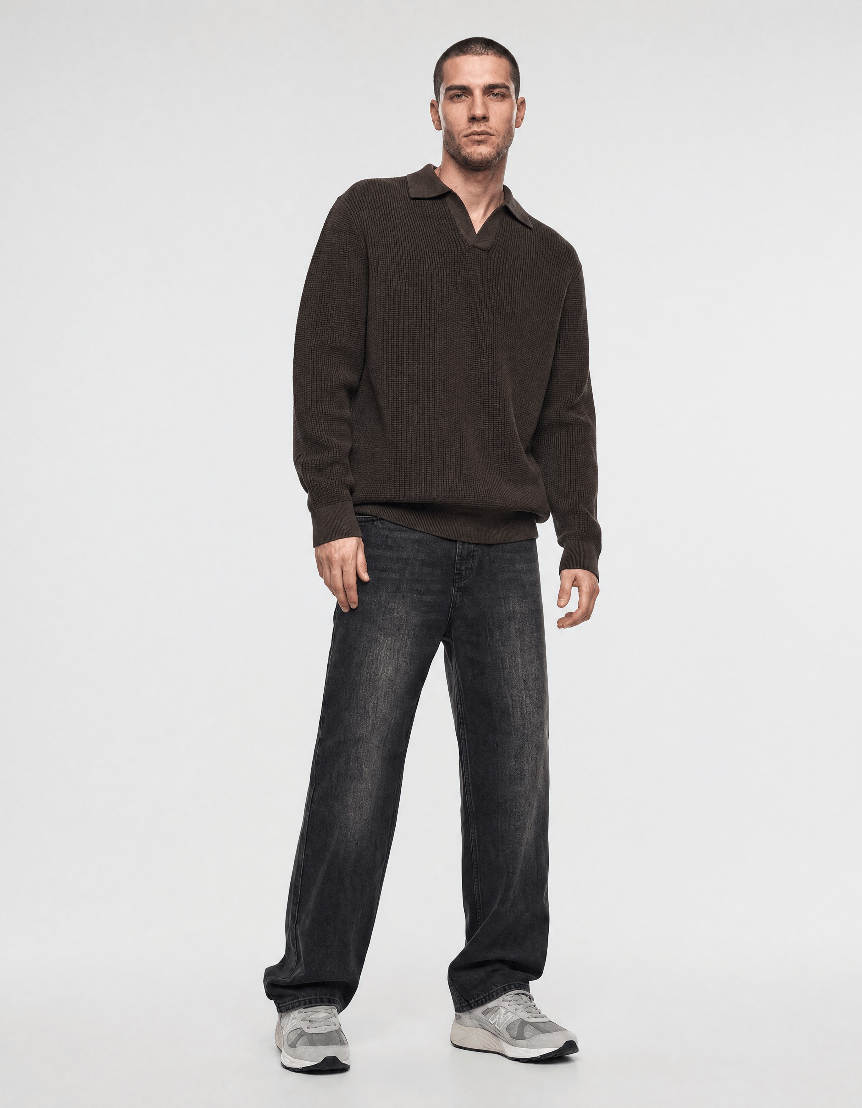 Geflochtenes Strick-Polo dunkelbraun SHOEBY MEN