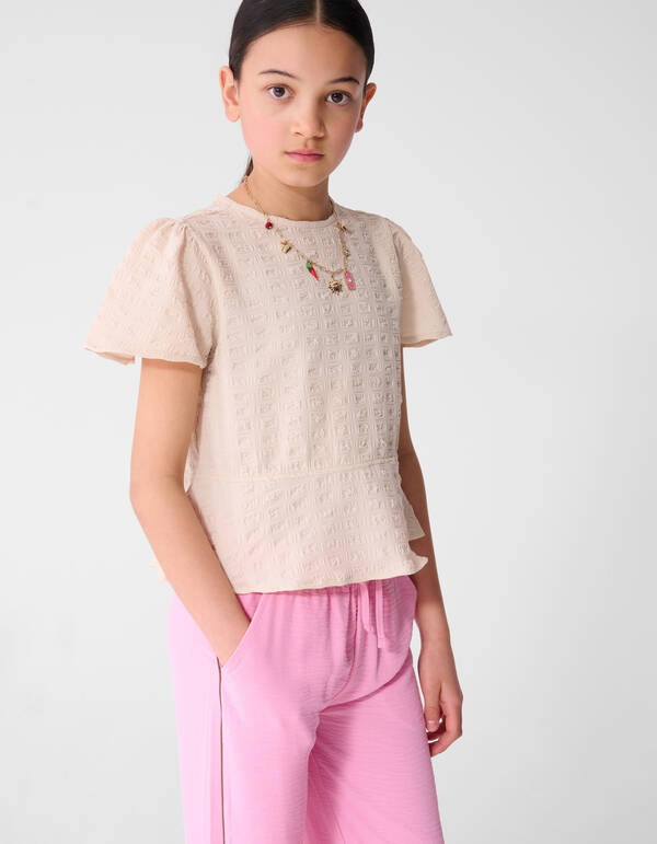 Ger&uuml;schtes Peplum-Top in Sand SHOEBY GIRLS