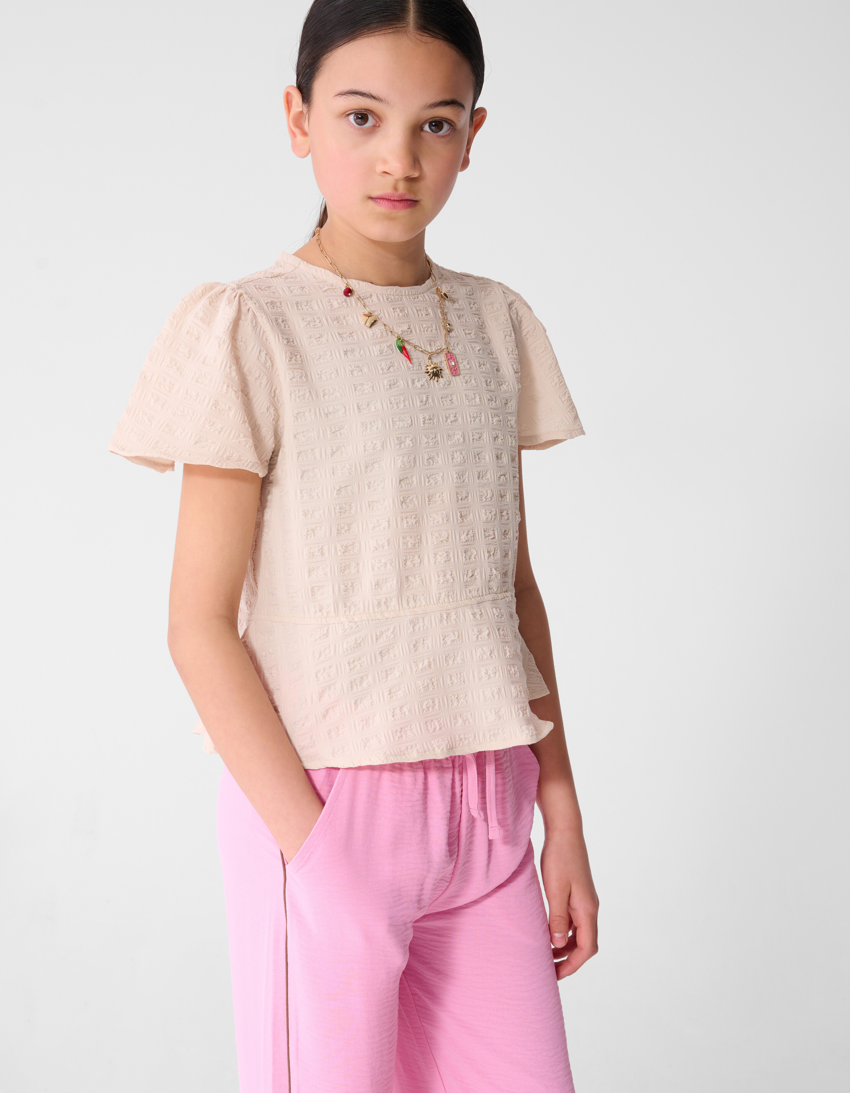 Ger&uuml;schtes Peplum-Top in Sand SHOEBY GIRLS