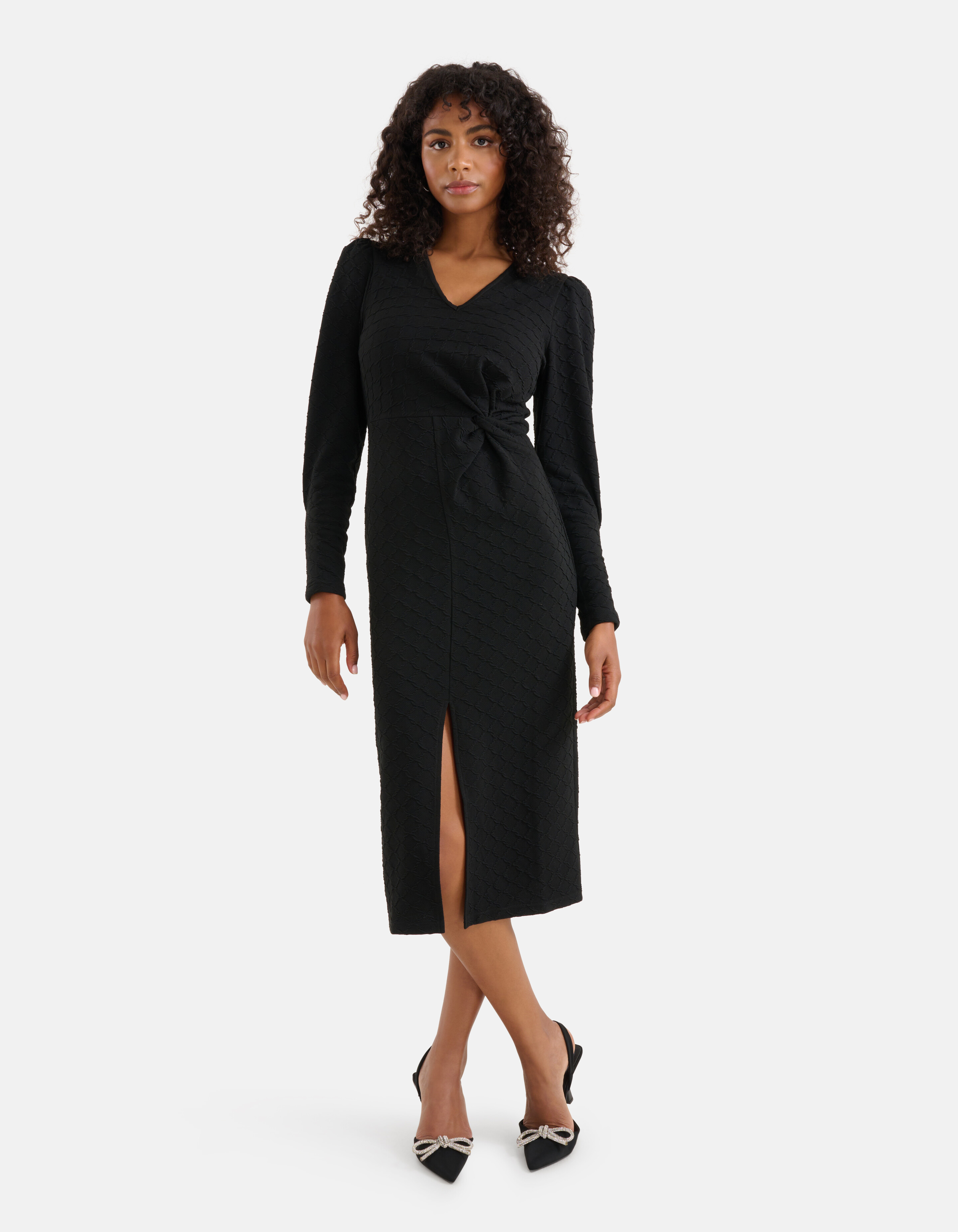 Texturiertes Midikleid Schwarz SHOEBY WOMEN