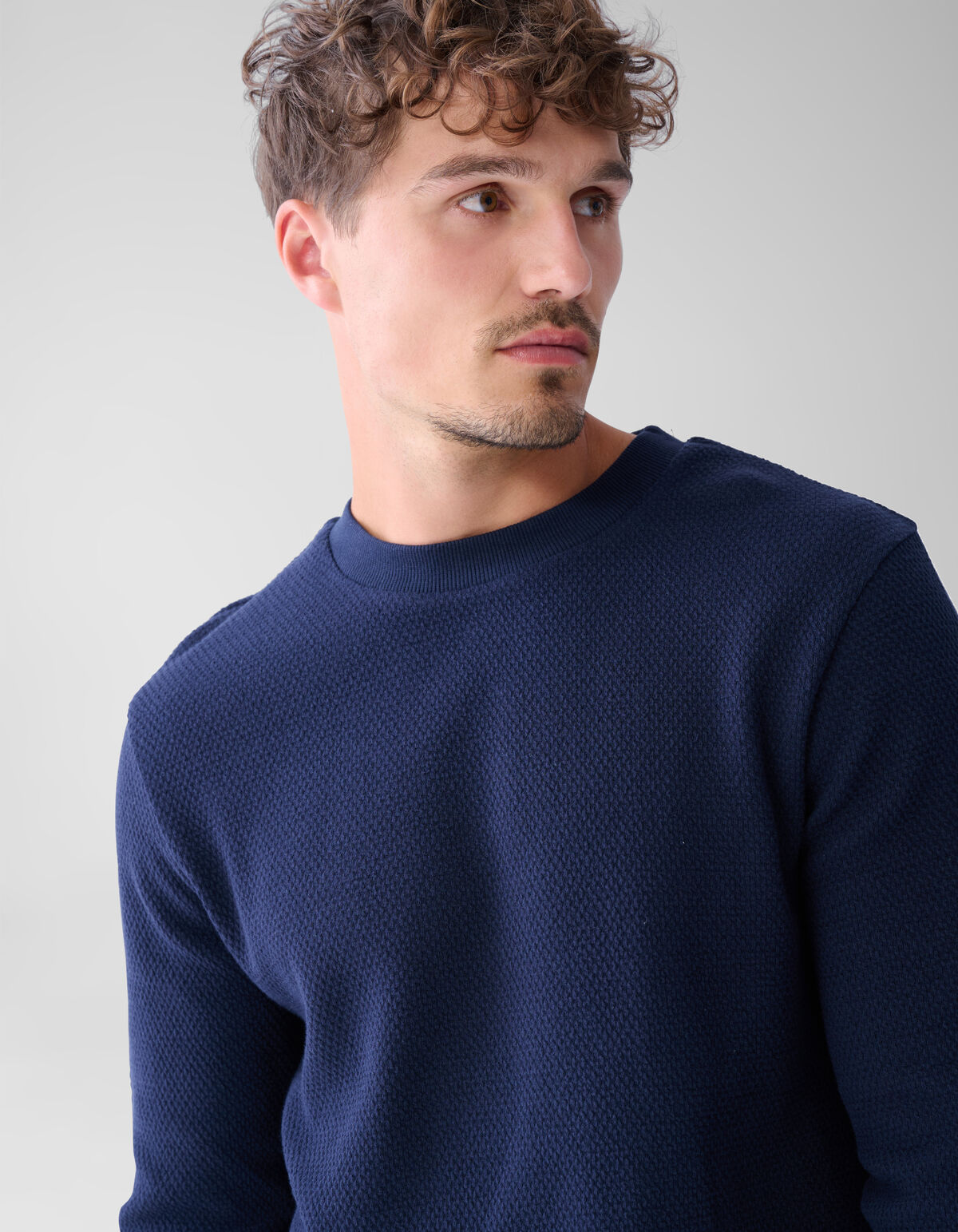 Struktur-Jersey-Langarmshirt Dunkelblau SHOEBY MEN