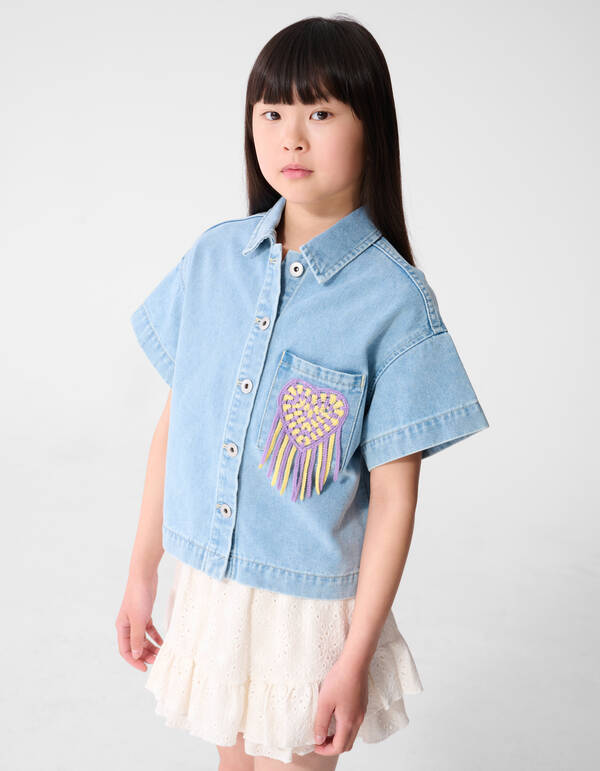 H&auml;kel-Jeansbluse Hellblau SHOEBY GIRLS