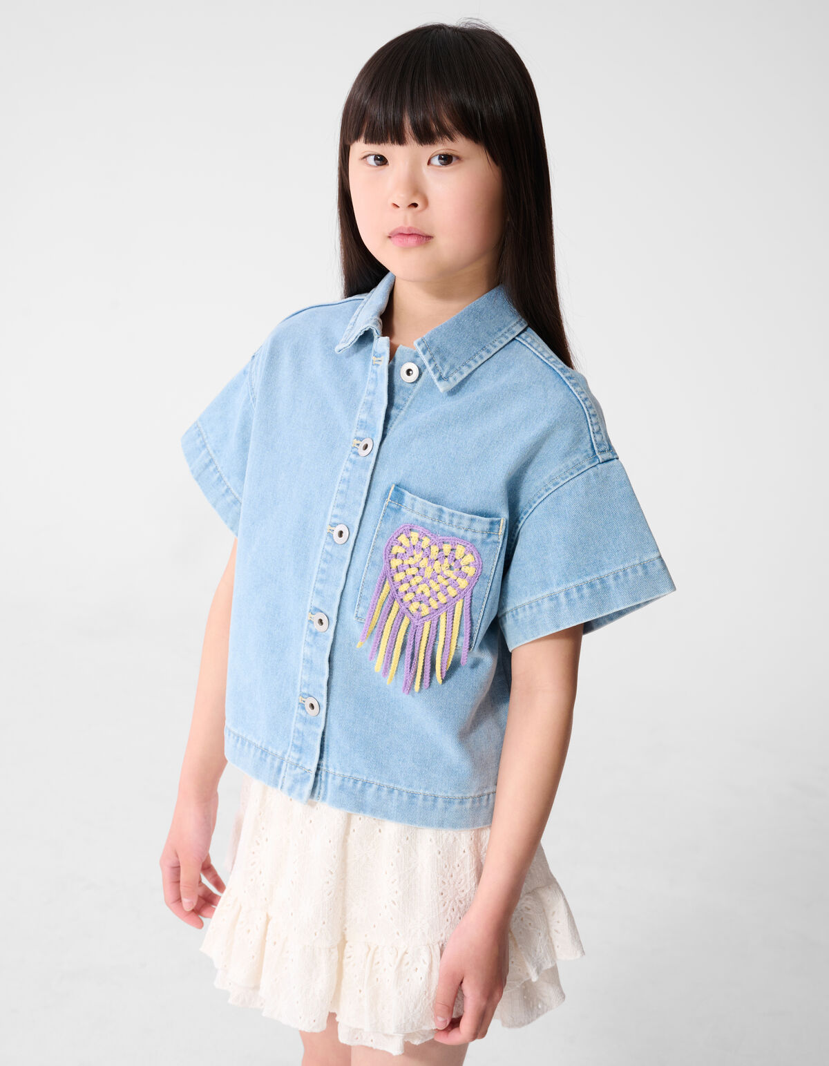 H&auml;kel-Jeansbluse Hellblau SHOEBY GIRLS