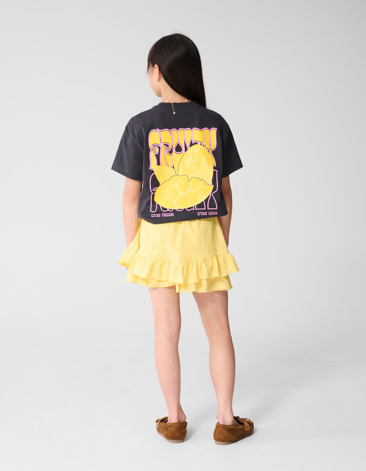 Bestickter R&uuml;schensaum Minirock Hellgelb SHOEBY GIRLS