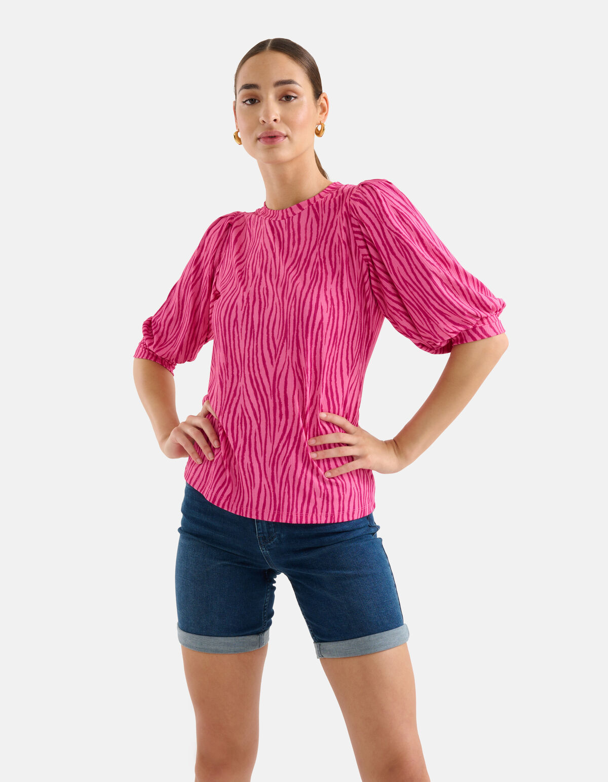 Zebra-Print Rippen-Top Rosa SHOEBY WOMEN