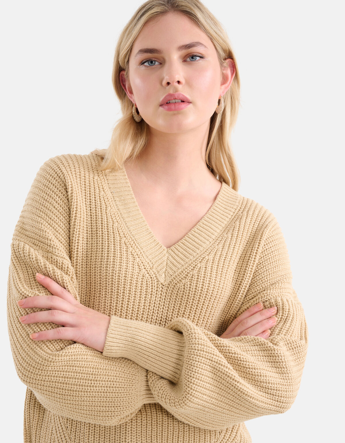 Pullover mit V-Ausschnitt Beige SHOEBY WOMEN