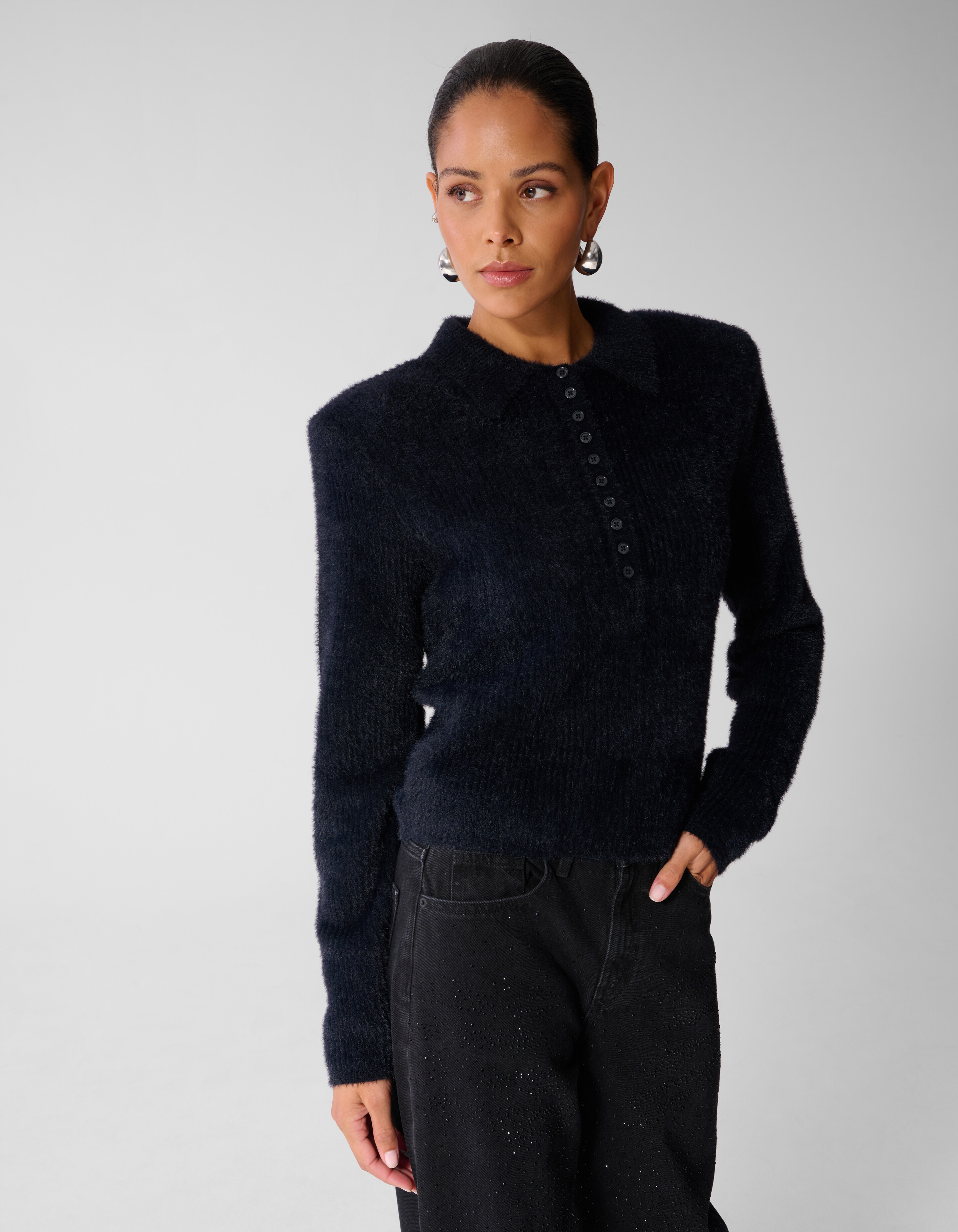 Hairy Strickpolo Schwarz SHOEBY WOMEN