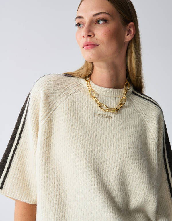 Gestreifte Kurzarm Pullover Ecru SHOEBY WOMEN
