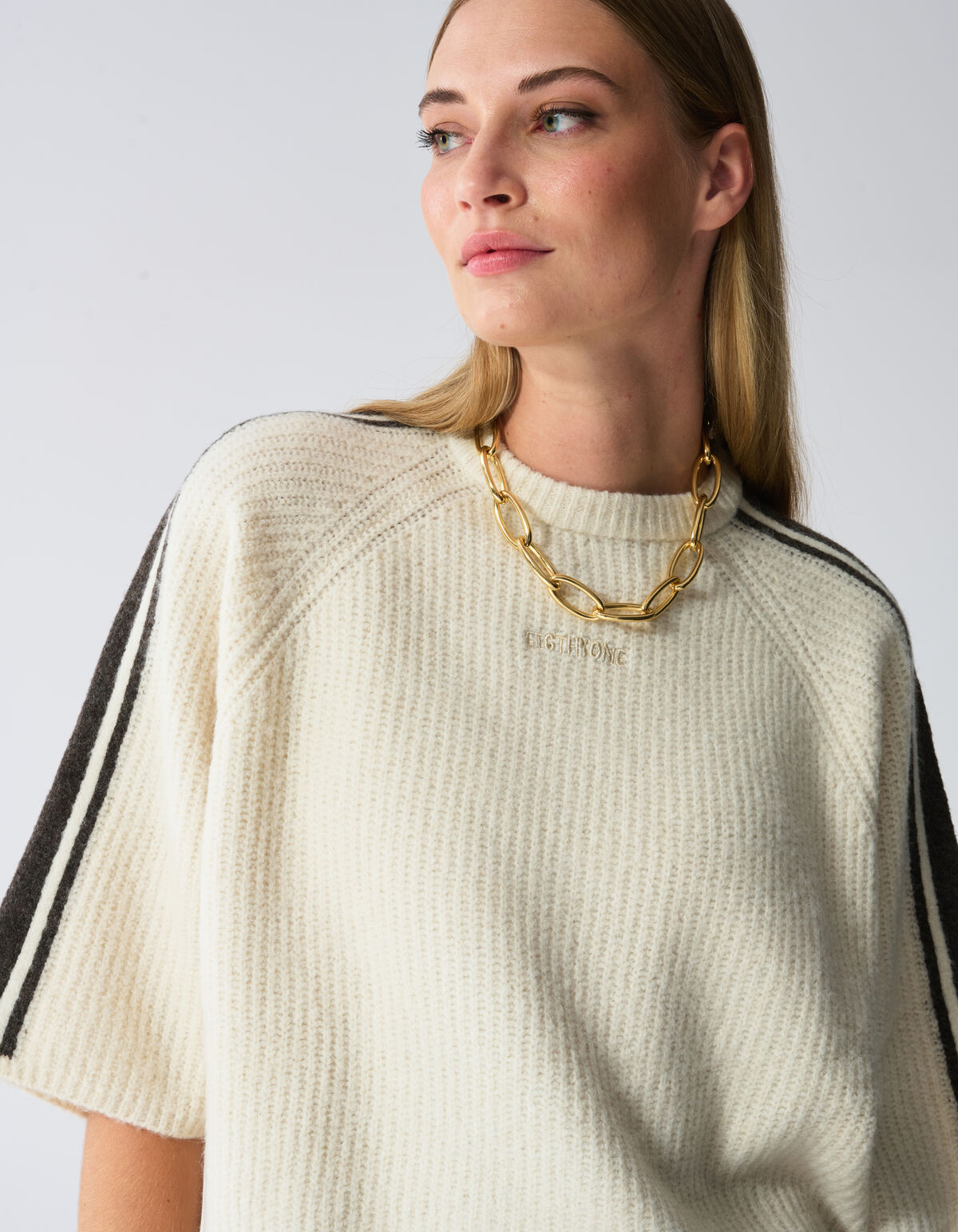Gestreifter Pullover Mit Halblangen &Auml;rmeln Ecru SHOEBY WOMEN