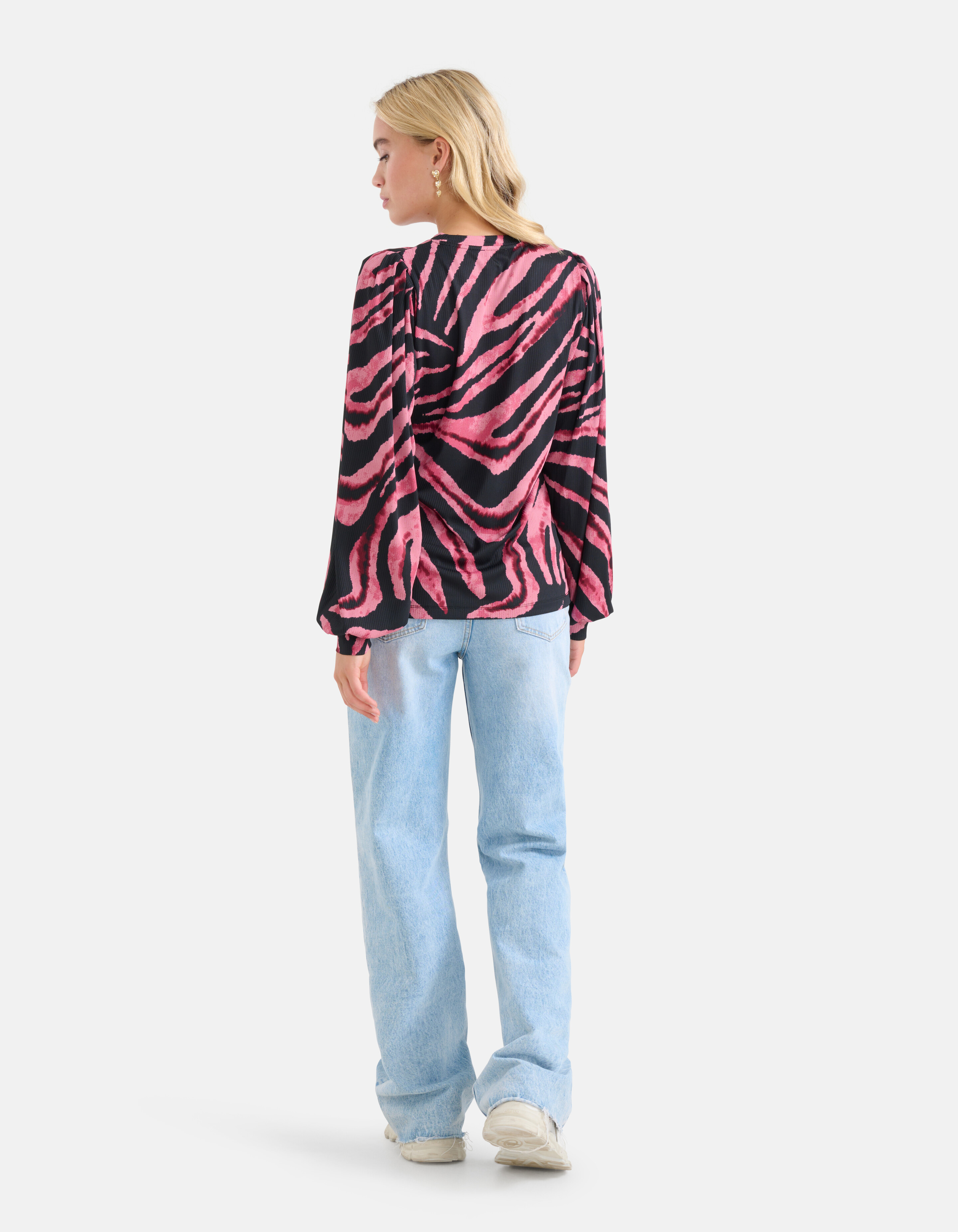 Bedrucktes Rippen-Langarmshirt Rosa SHOEBY WOMEN