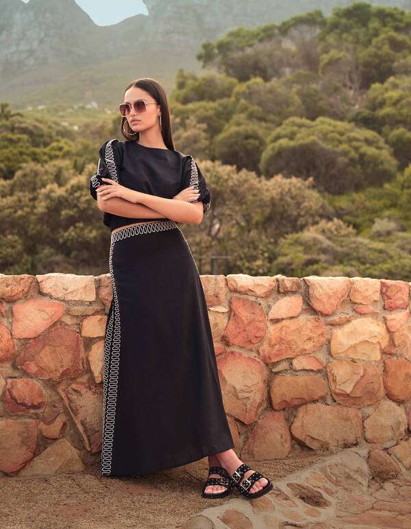 bestickte Maxirock Schwarz SHOEBY WOMEN