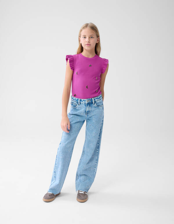 Strass Star/Heart Straight Fit Jeans Blau SHOEBY GIRLS