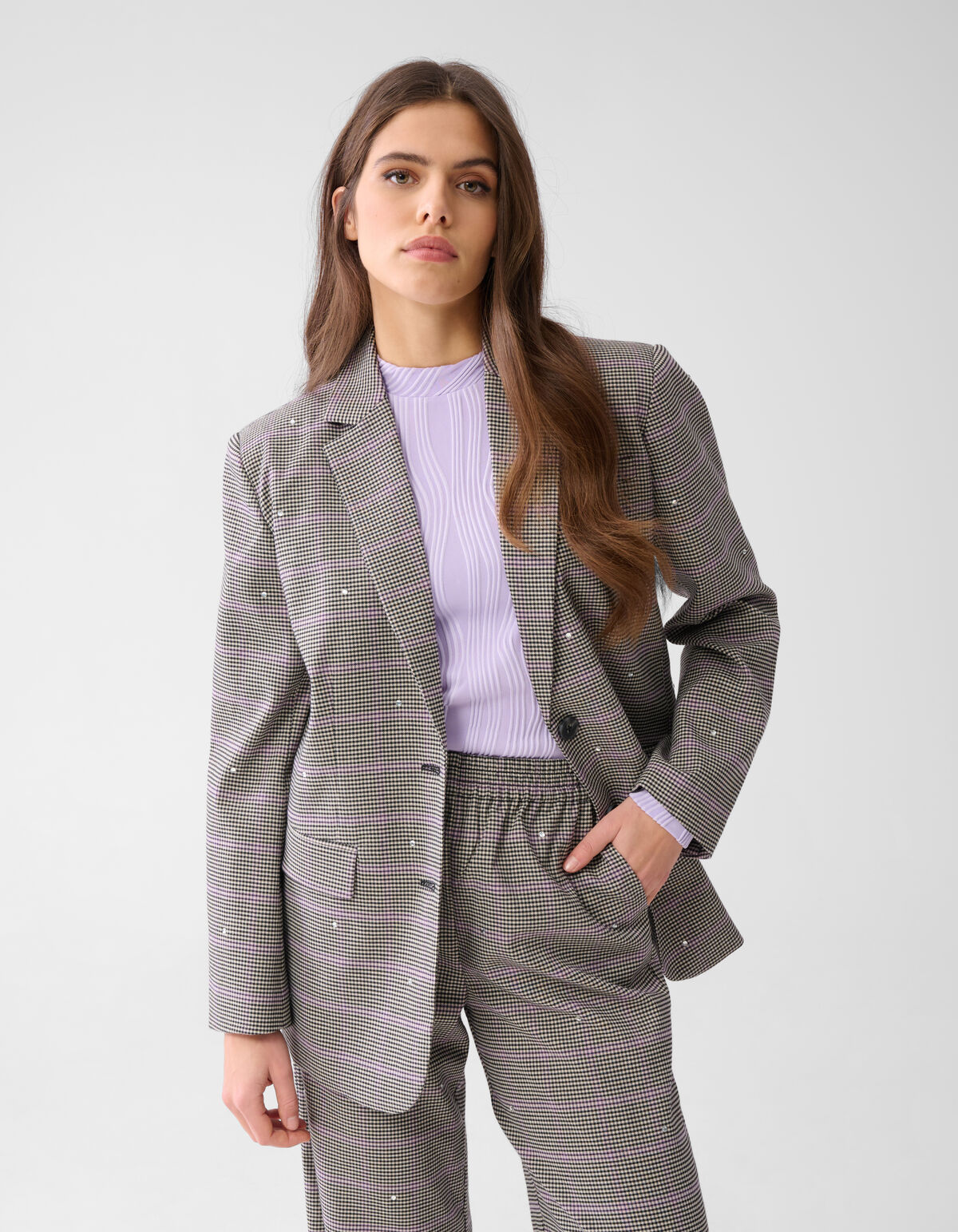 Karierter Blazer mit Strass Grau SHOEBY WOMEN