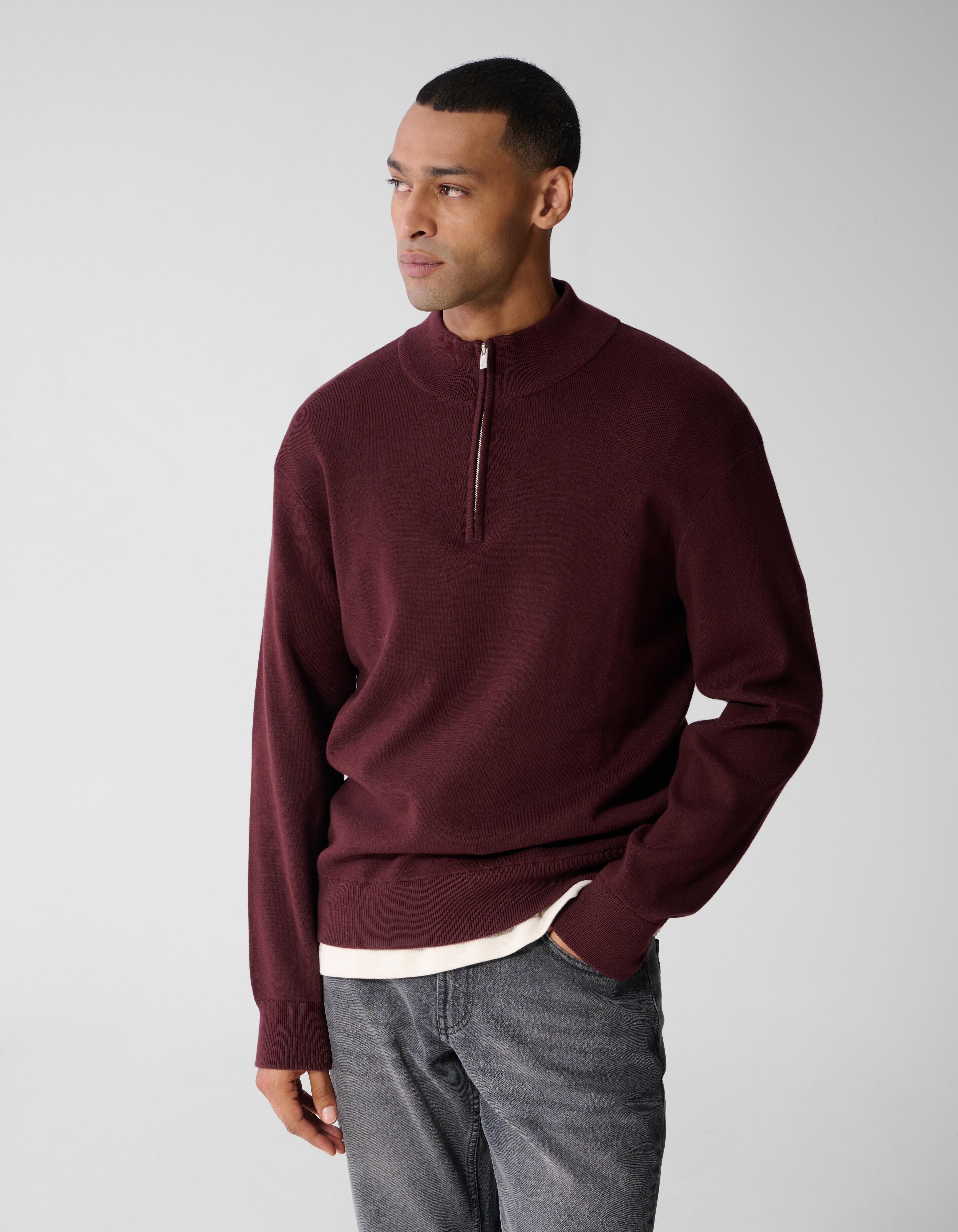 Turtle Half Zip Strickpullover Dunkelrot SHOEBY MEN