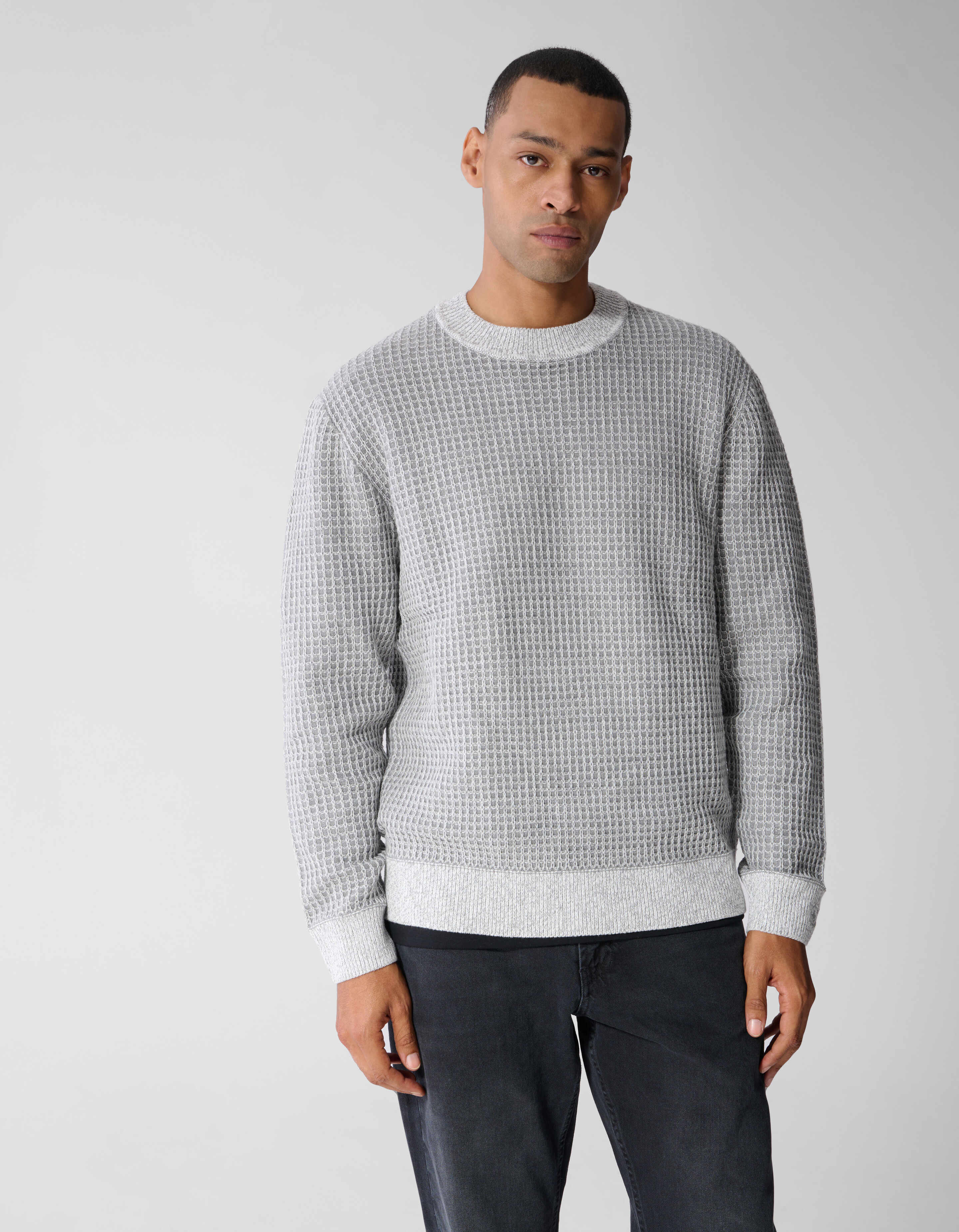 Waffel Strickpullover Mit Rundhalsausschnitt Hellg SHOEBY MEN