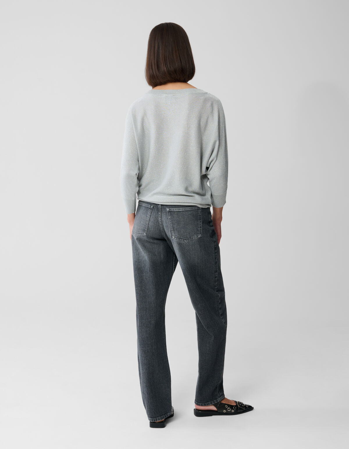 Glitzer Fledermaus Pullover Hellgrau SHOEBY WOMEN