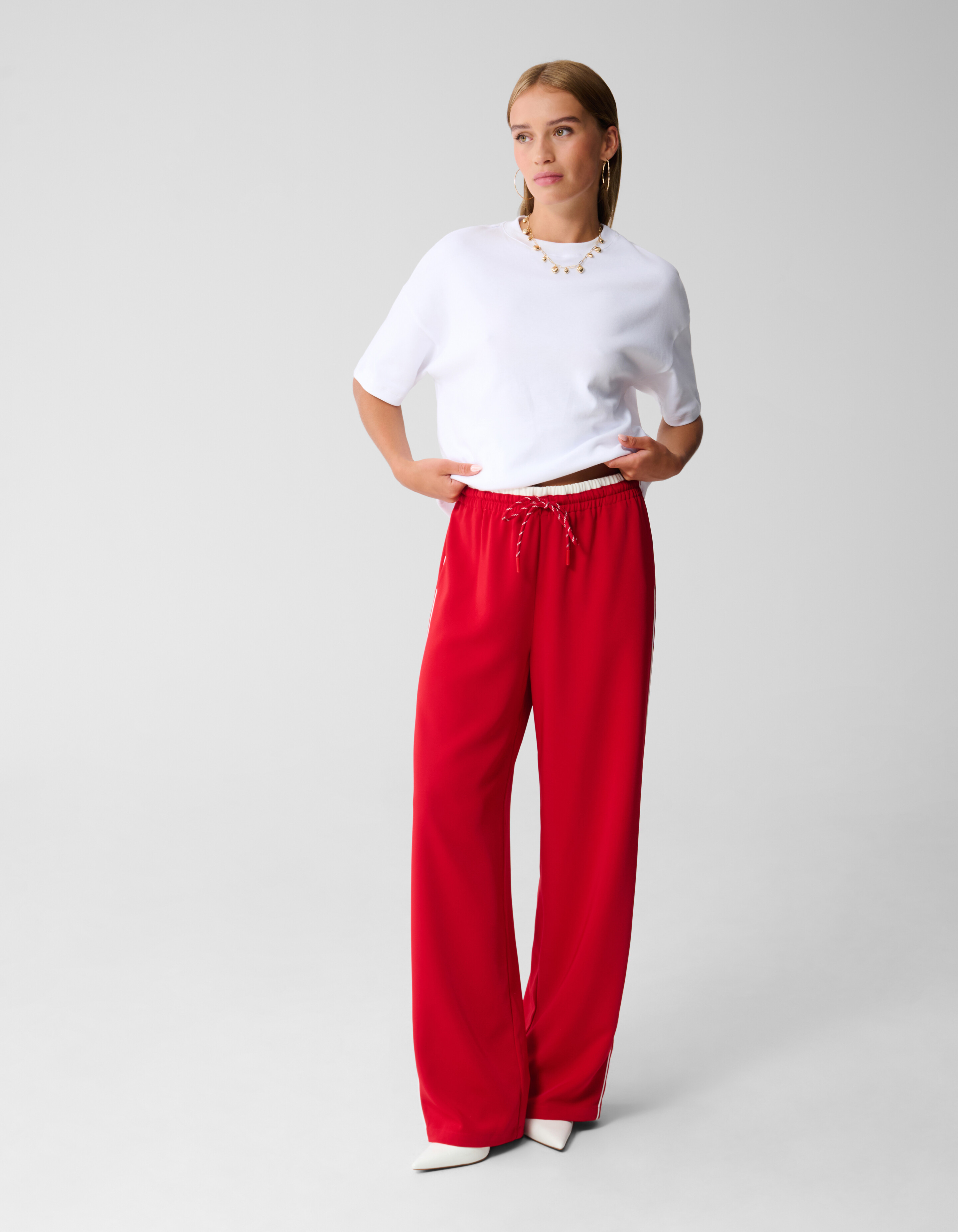 Sporty Wide Leg Broek Rood SHOEBY WOMEN