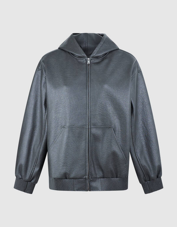 Vegan Leren Hooded Bomber Donkergrijs SHOEBY WOMEN