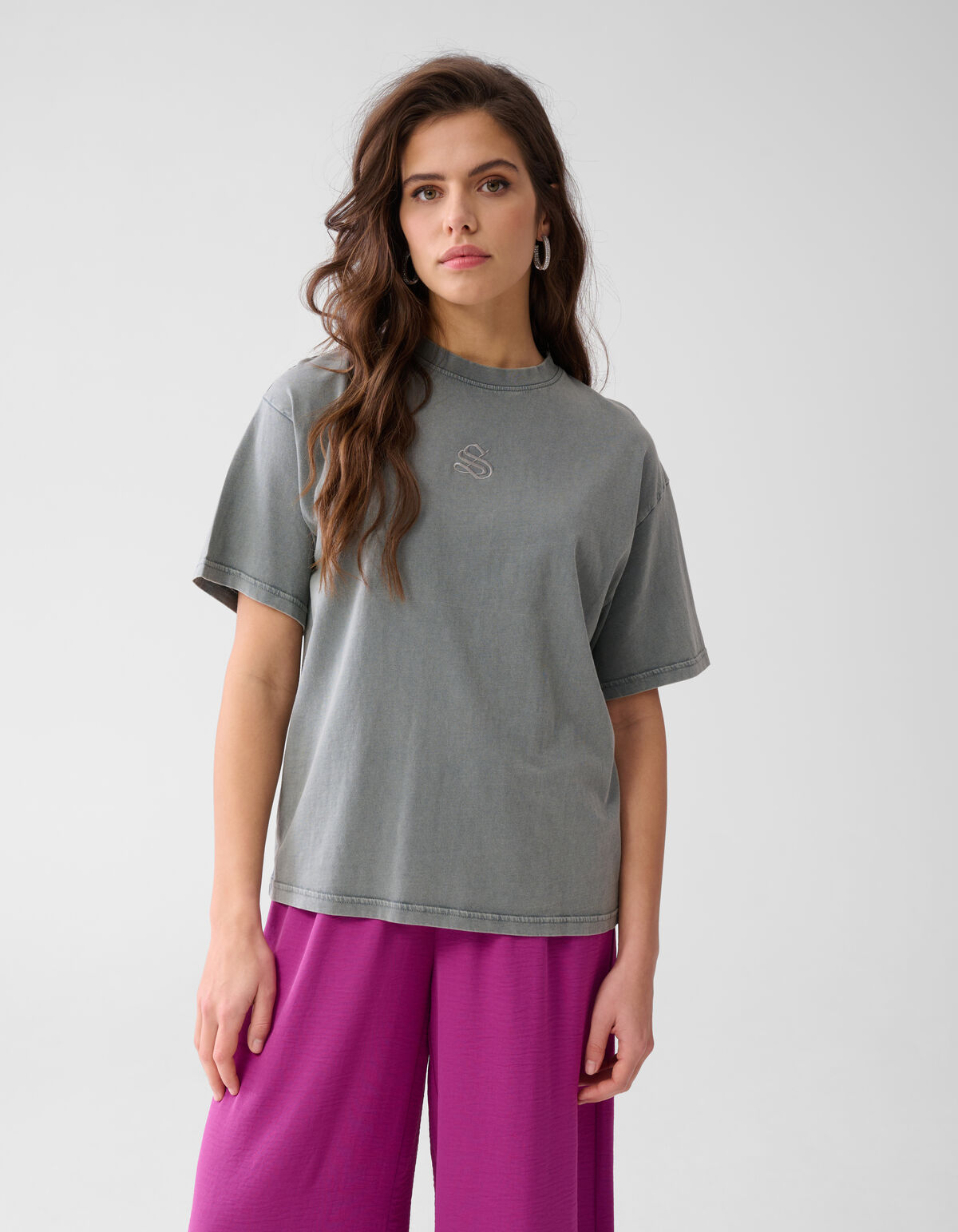 Gewaschenes Logo-T-Shirt Hellgrau SHOEBY WOMEN