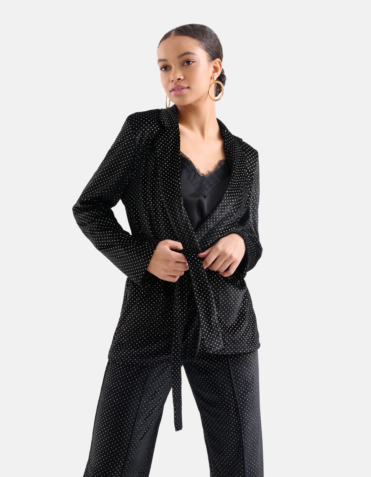 Samt Blazer mit Strasssteinen Schwarz EKSEPT