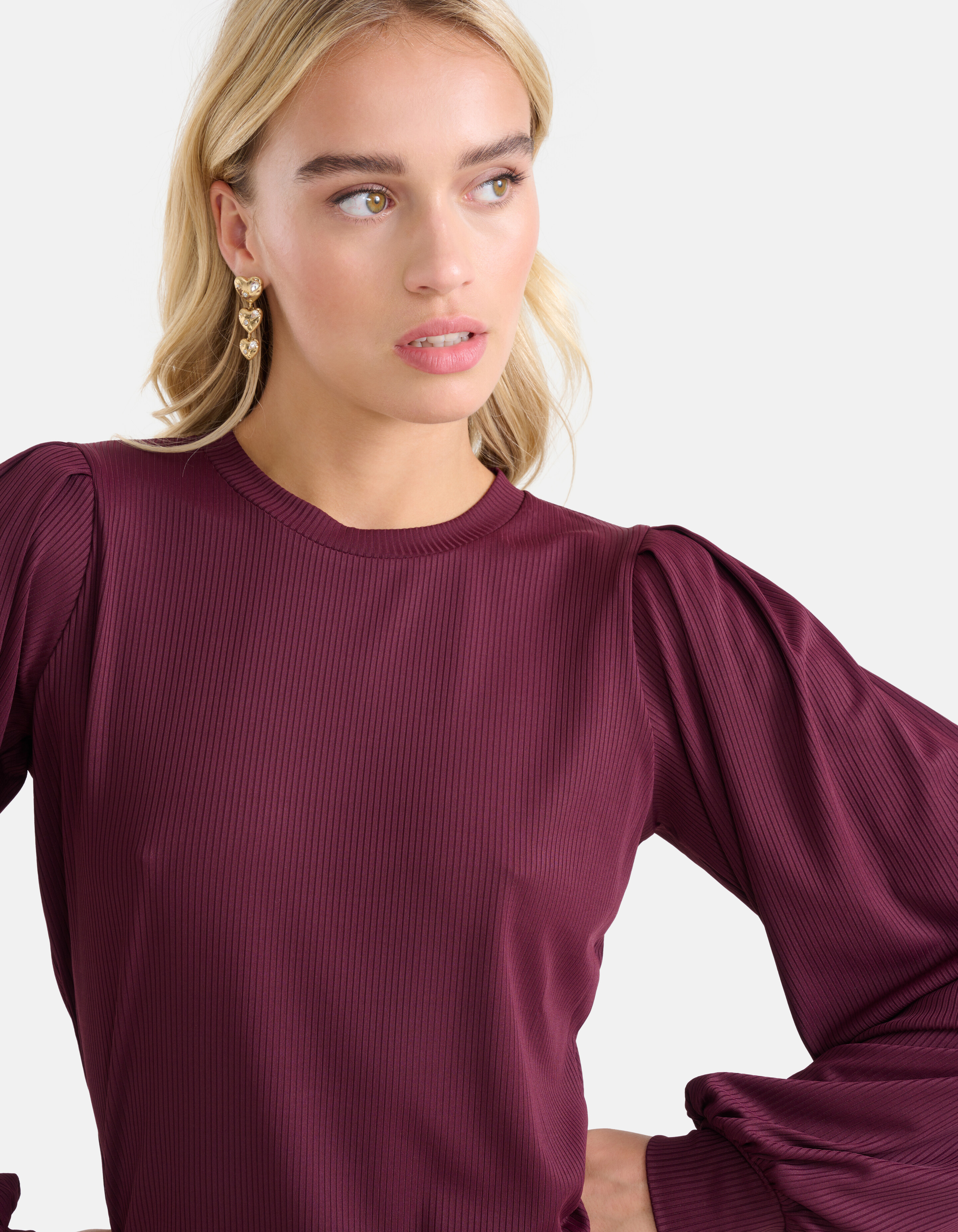Rippstrick-Langarmshirt Bordeaux SHOEBY WOMEN