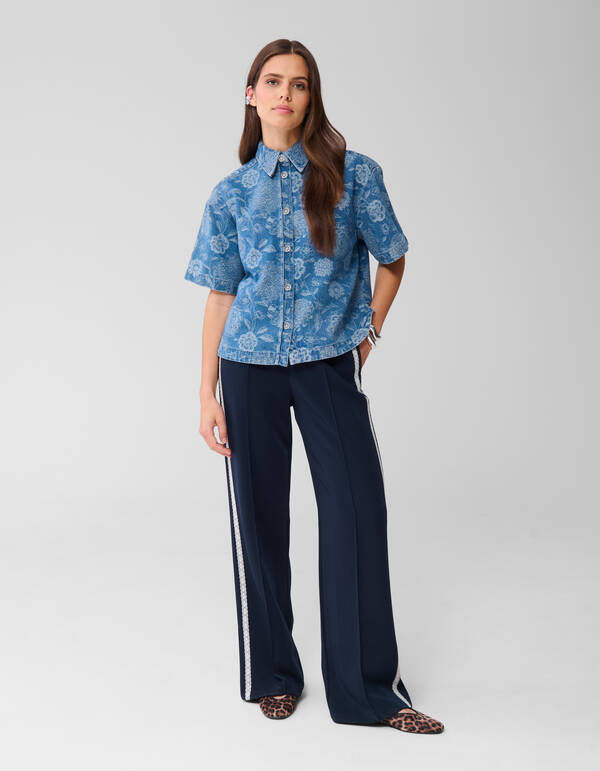 Übergroße Blume Denim Bluse Blauw SHOEBY WOMEN