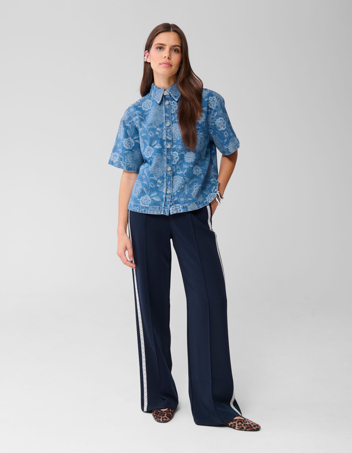 Übergroße Blume Denim Bluse Blauw SHOEBY WOMEN