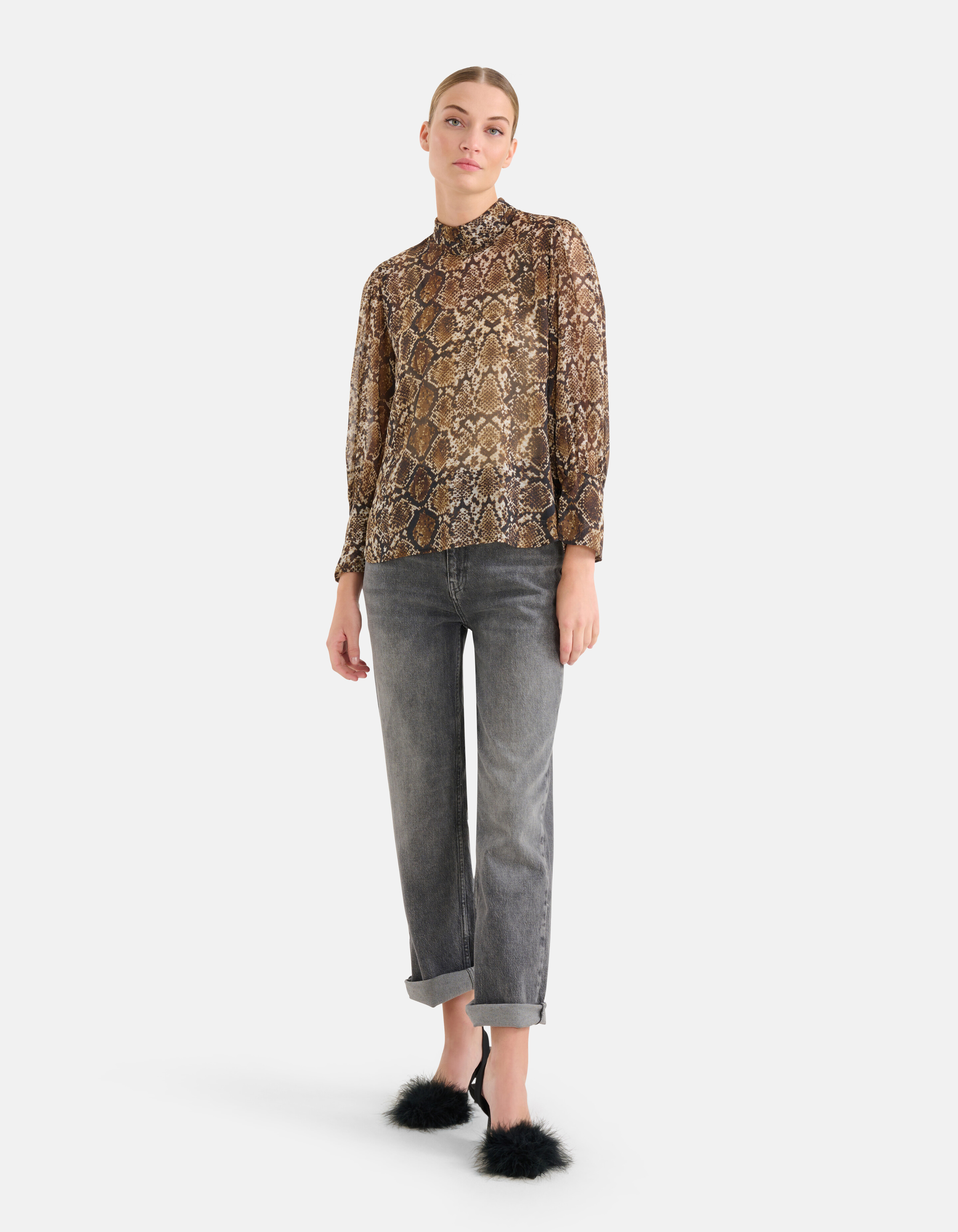 Chiffon Slangenprint Blouse Bruin SHOEBY WOMEN