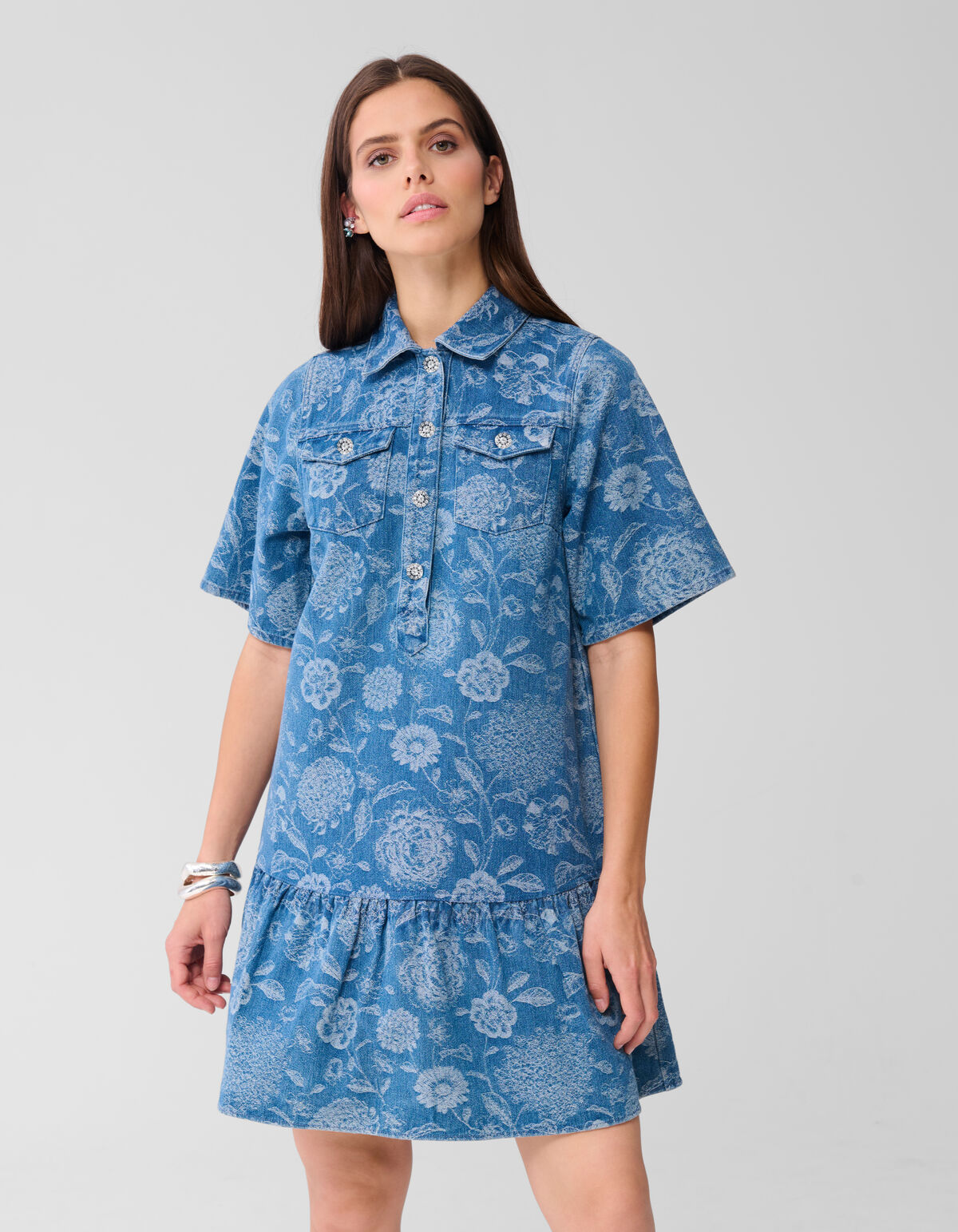 Denim Jacquard Midikleid Blau SHOEBY WOMEN