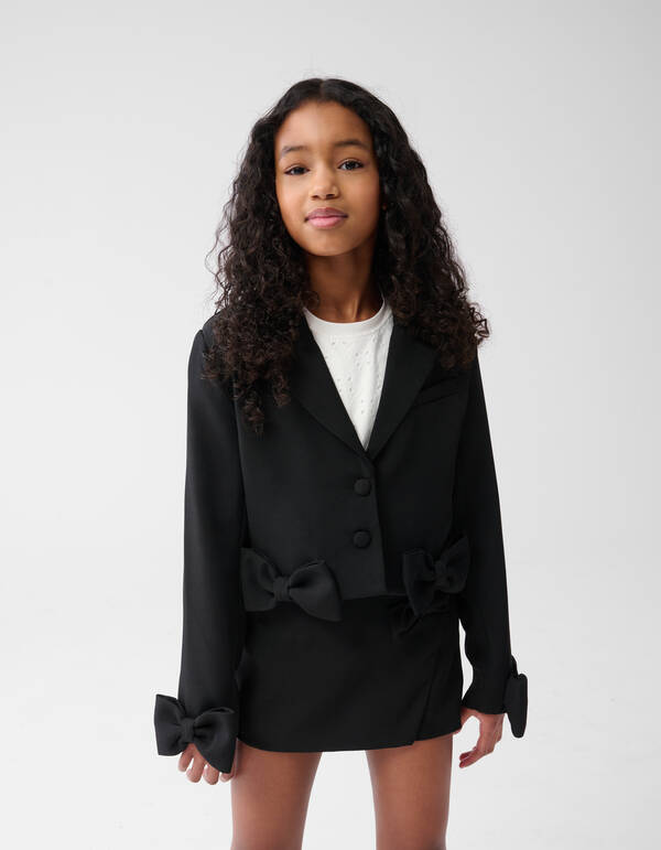 Cropped Bow Blazer Schwarz SHOEBY GIRLS