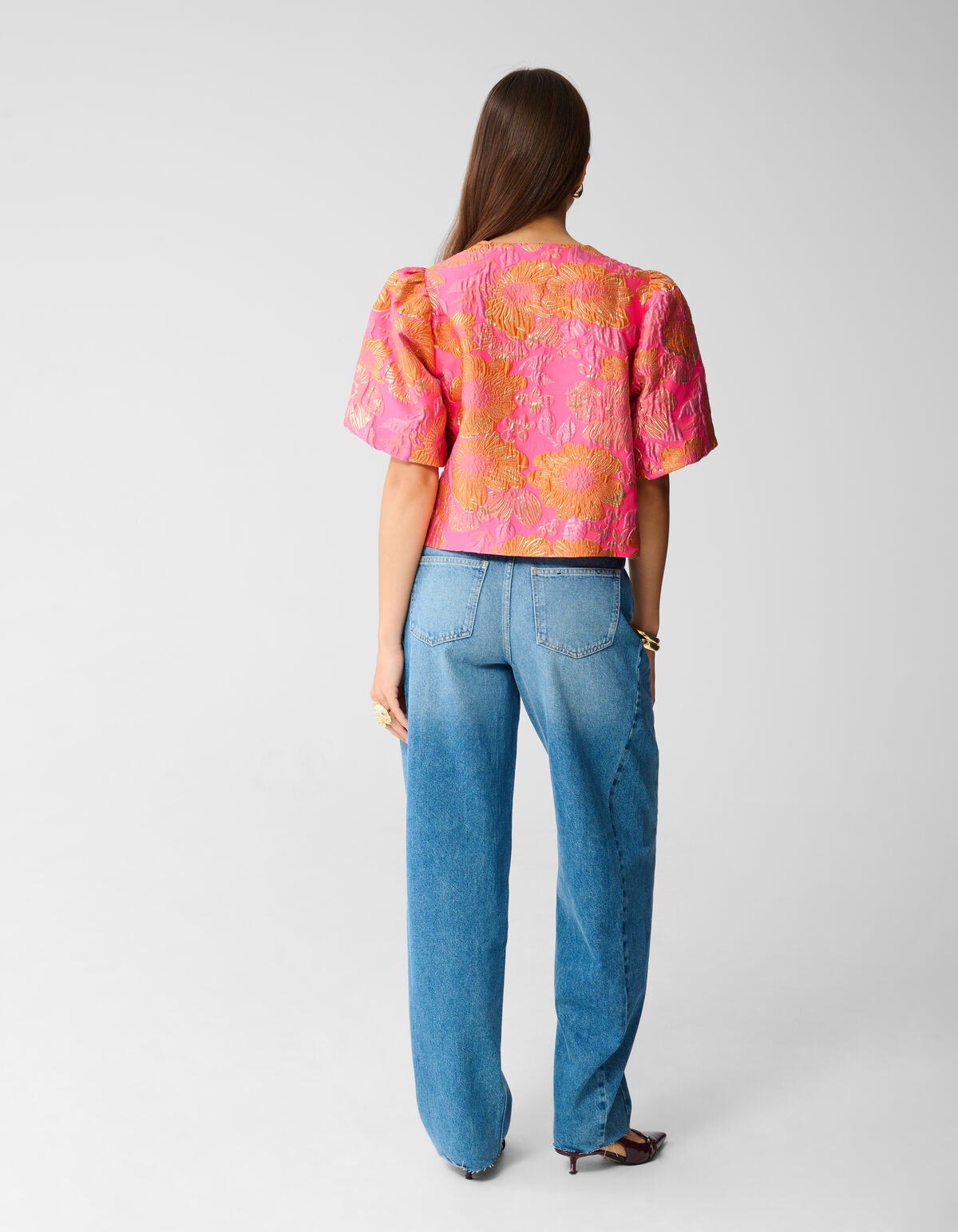 Jacquard-Blumenbluse Rosa/Orange SHOEBY WOMEN