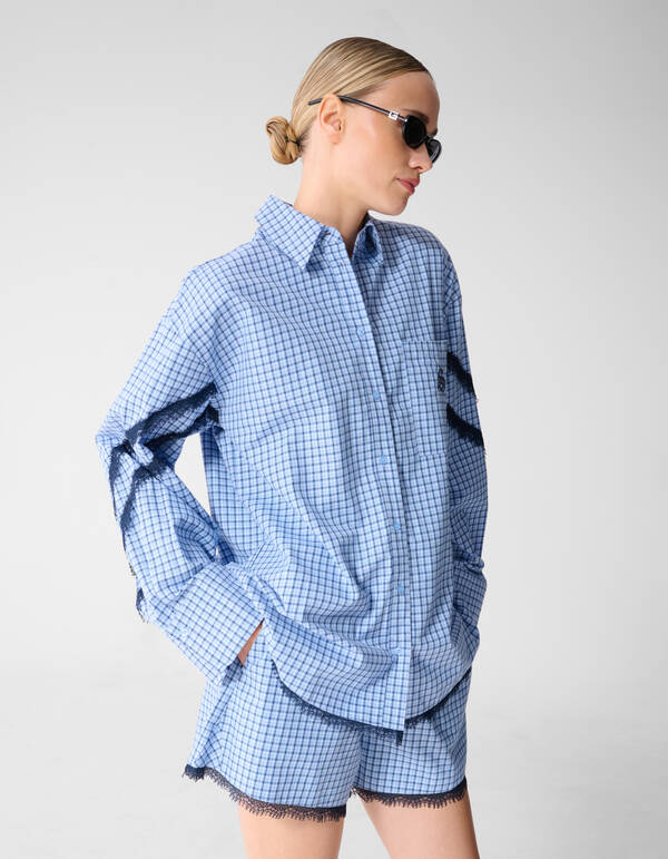 Kanten Rauten Bluse Blau SHOEBY WOMEN