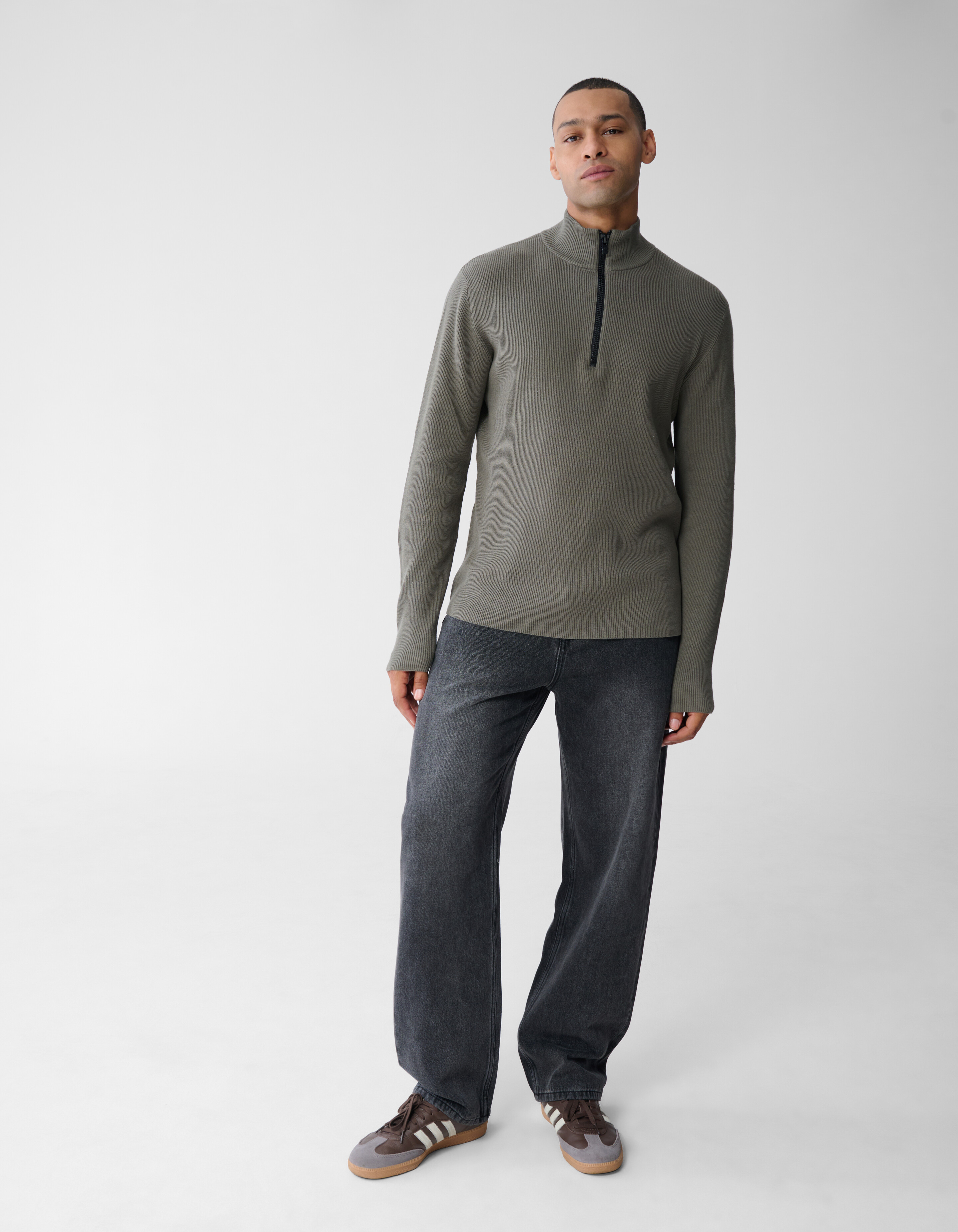 Strickpullover mit halbem Reißverschluss in Grün SHOEBY MEN