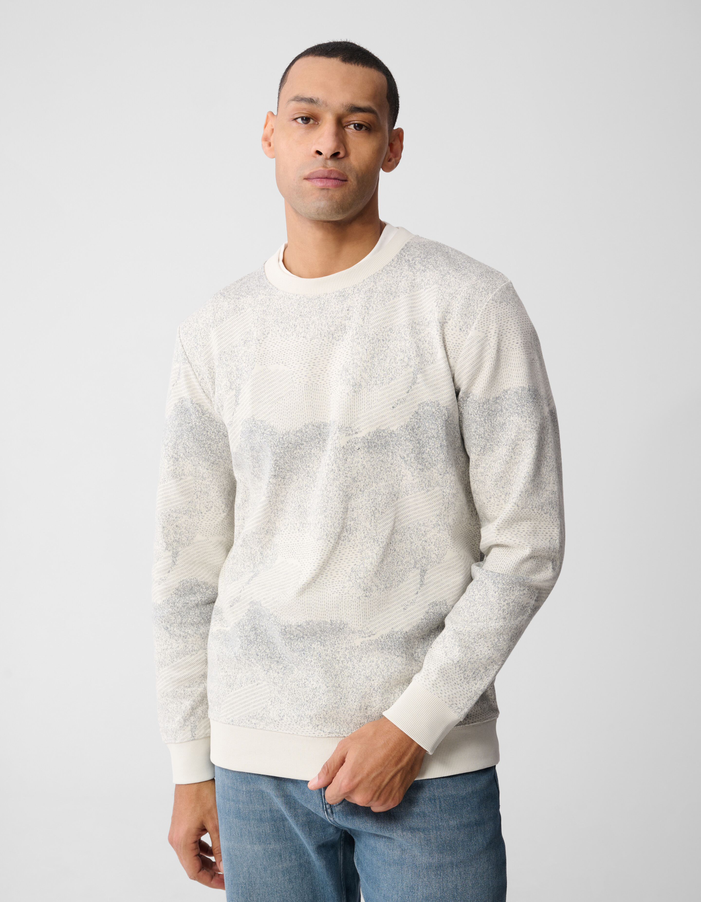 Jacquard Camouflage-Pullover Gebrochen Wei&szlig; SHOEBY MEN