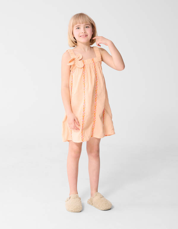 Blumenstickerei Mini Kleid Hellorange SHOEBY GIRLS
