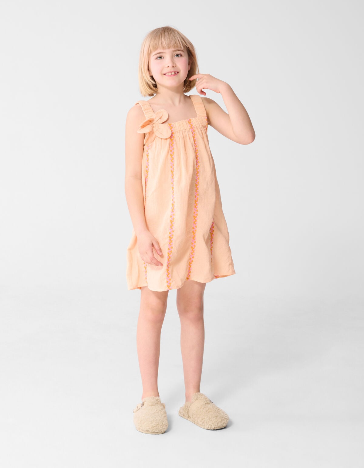 Blumenstickerei Mini Kleid Hellorange SHOEBY GIRLS