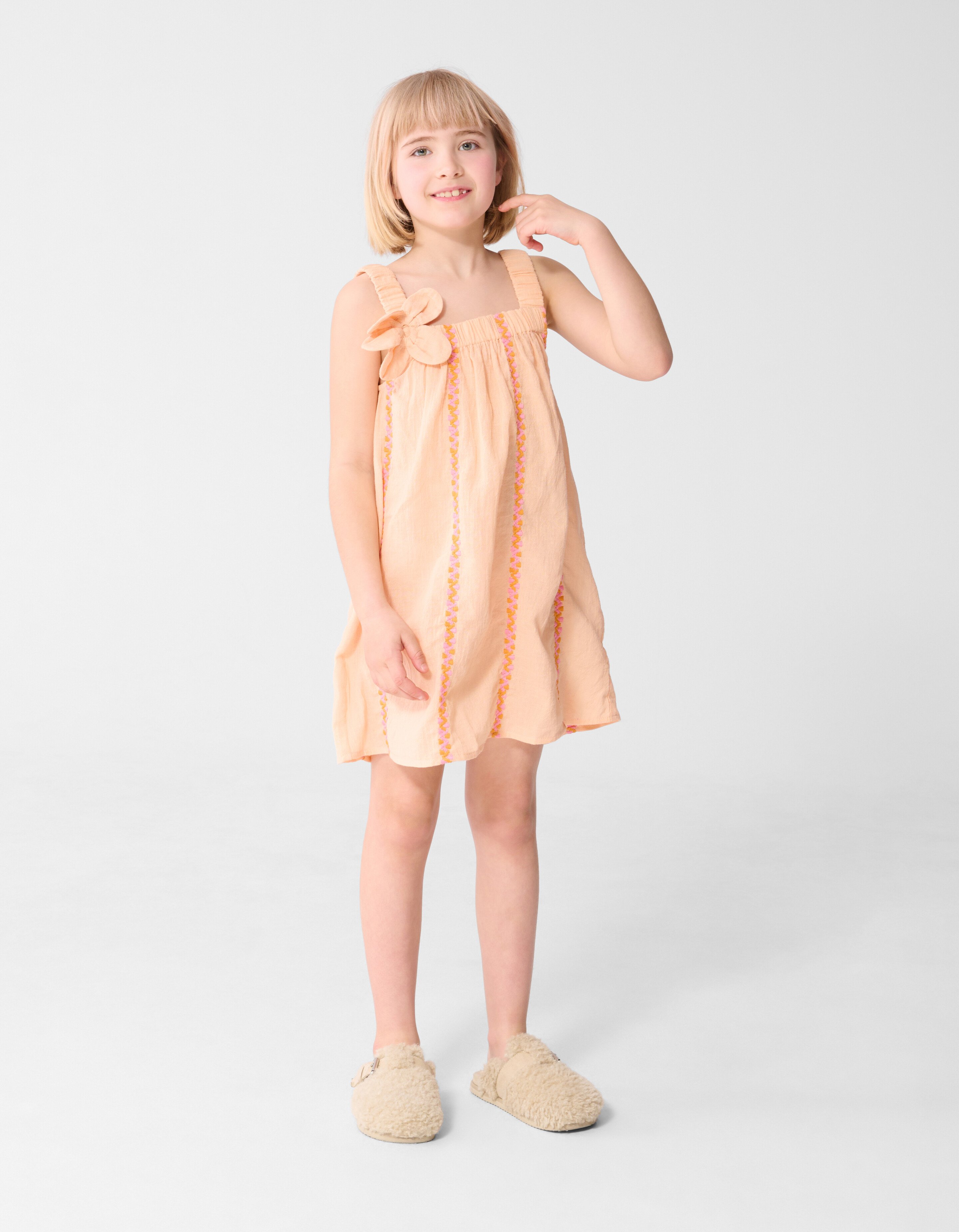 Blumenstickerei Mini Kleid Hellorange SHOEBY GIRLS