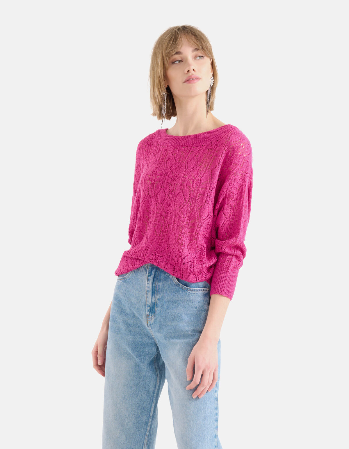 Ajour Fledermausärmel Pullover Rosa SHOEBY WOMEN