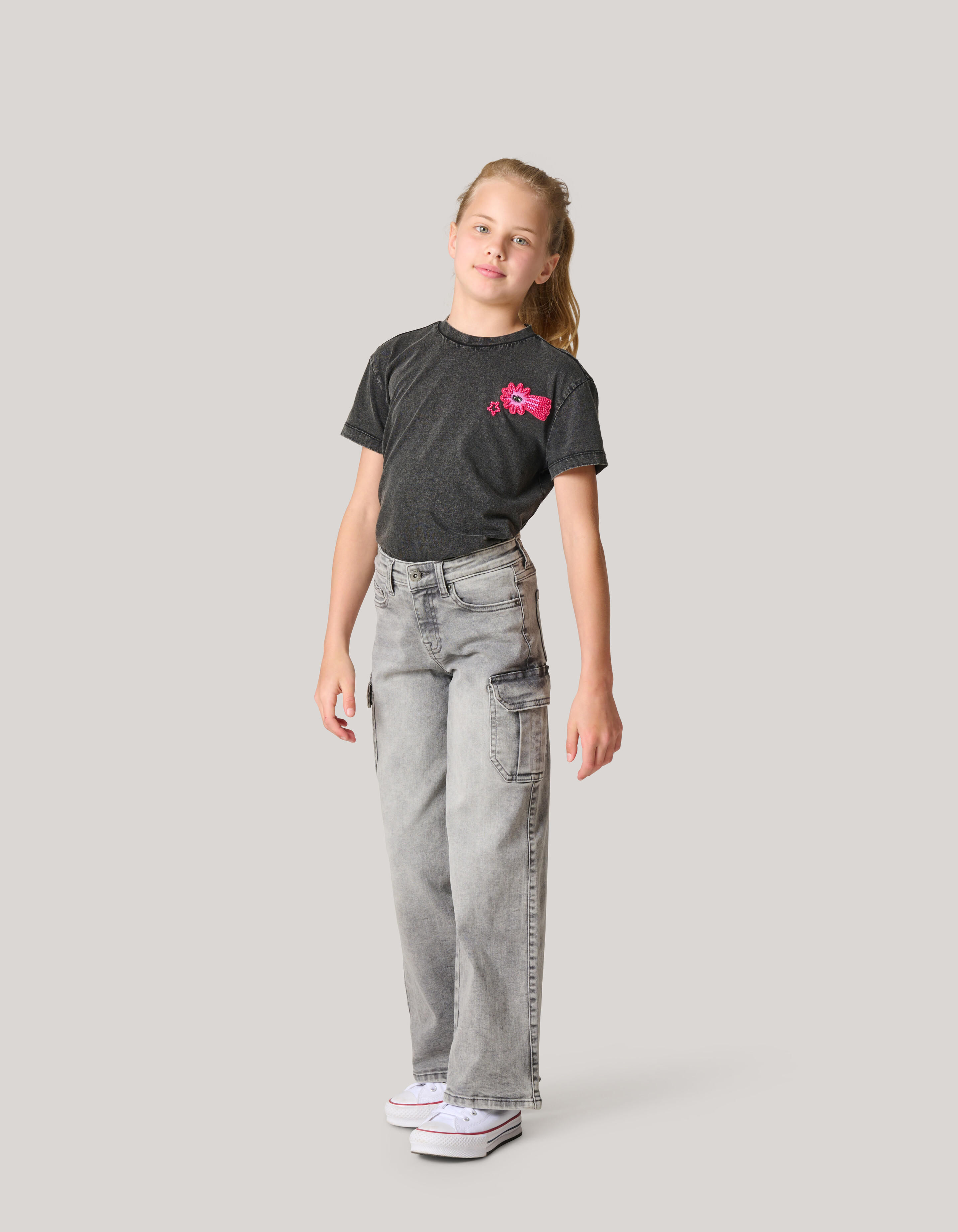 Embroidery T-shirt Donkergrijs SHOEBY GIRLS