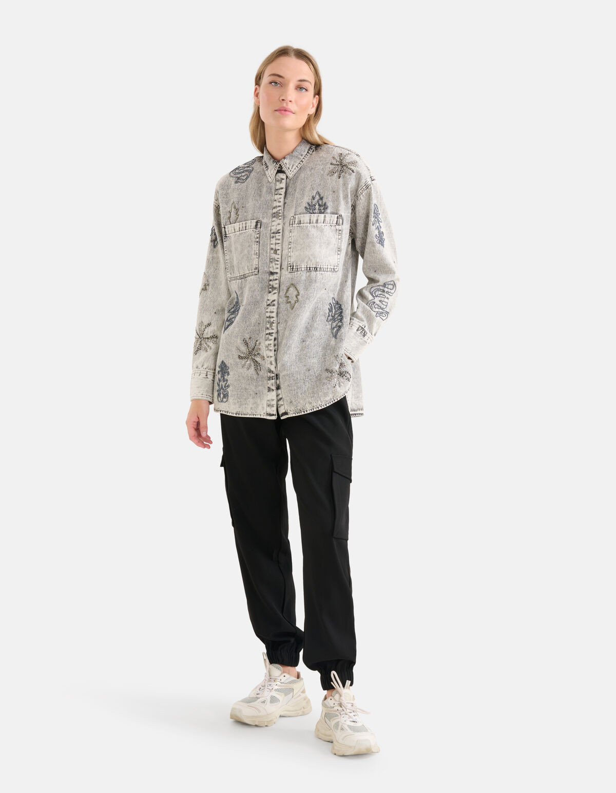 Verzierte Denim-Bluse Grau SHOEBY WOMEN