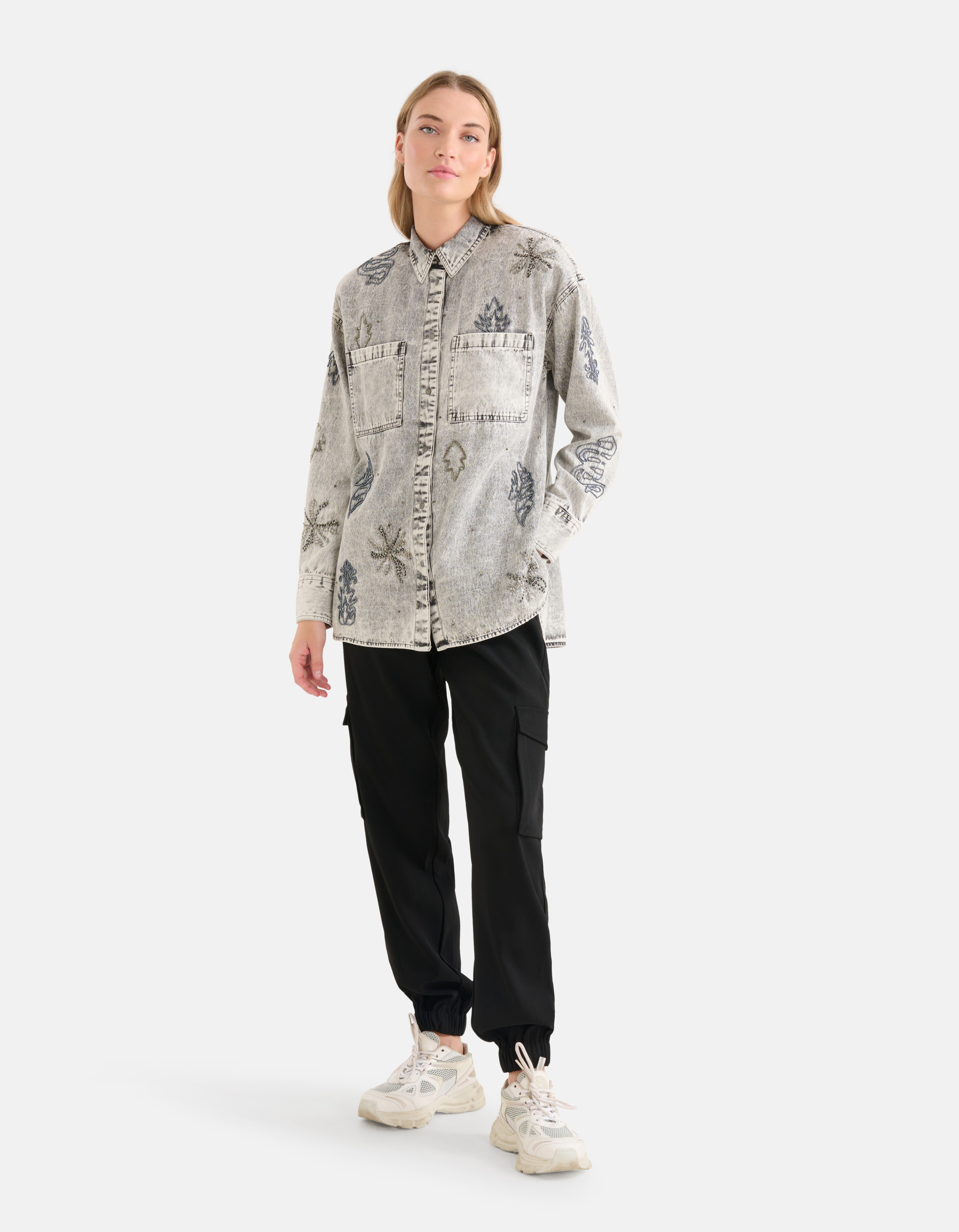 Verzierte Denim-Bluse Grau SHOEBY WOMEN